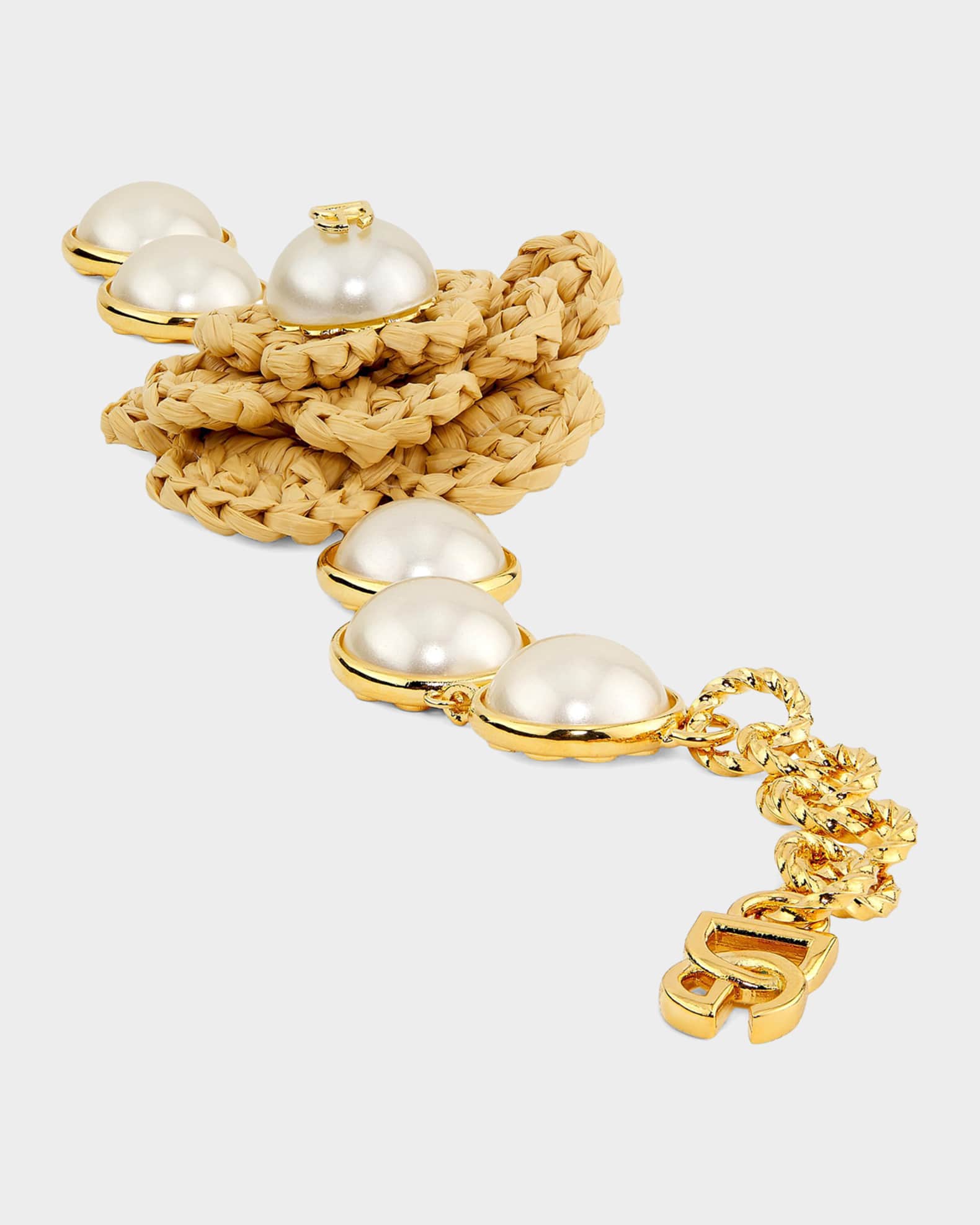 Dolce&Gabbana Flower Goldtone, Raffia & Imitation Pearl