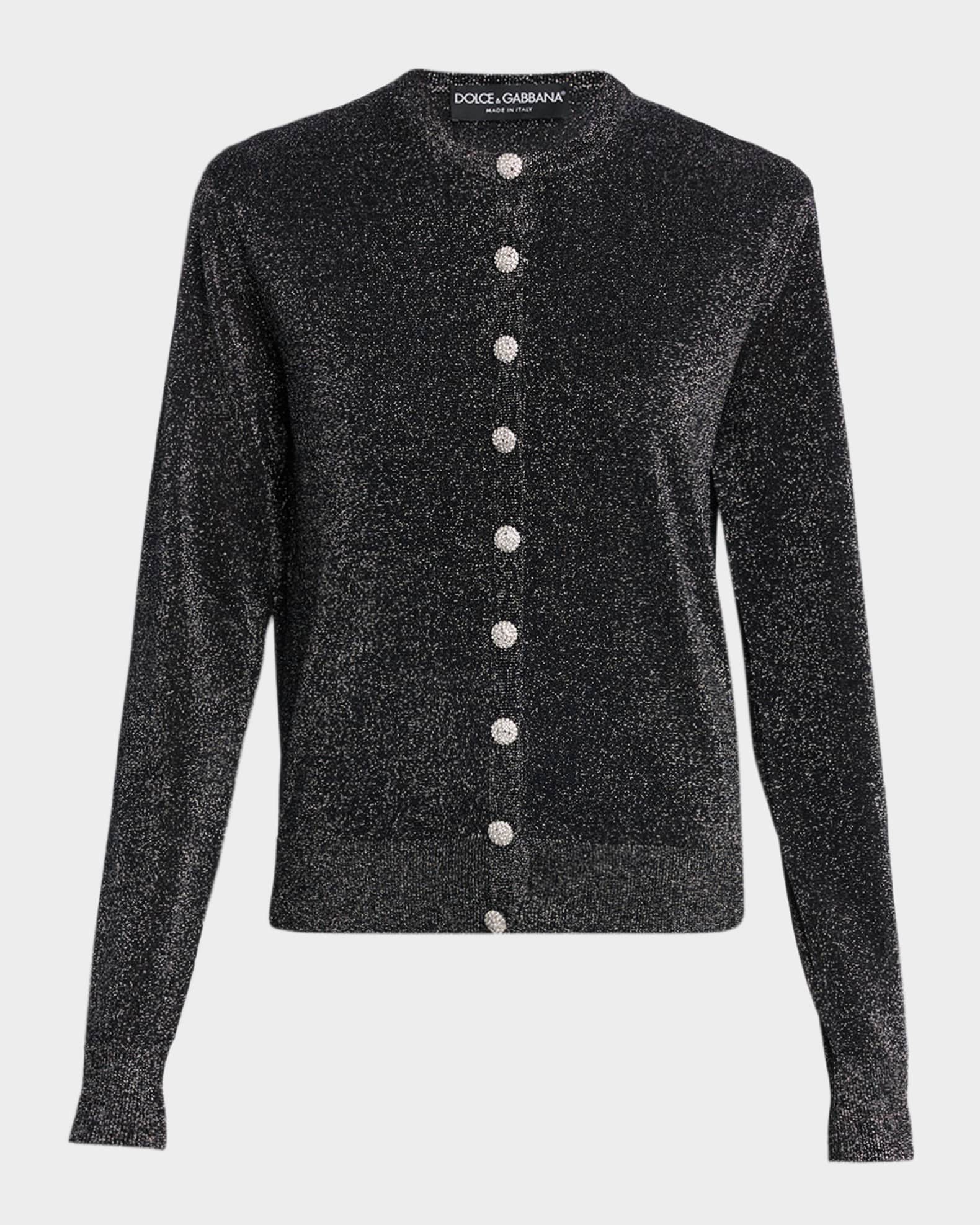Crystal-Button Metallic Knit Crewneck Cardigan Collection | Neiman