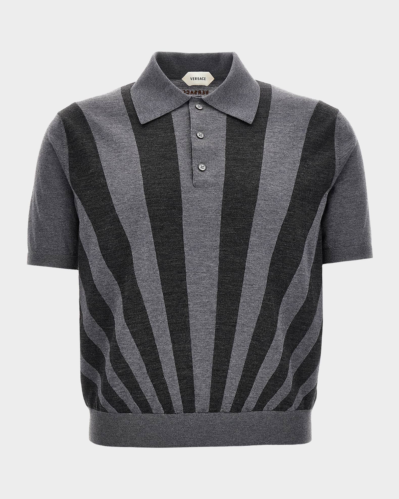 Versace Men's Embroidered Intarsia Wool Knit Polo Shirt | Neiman