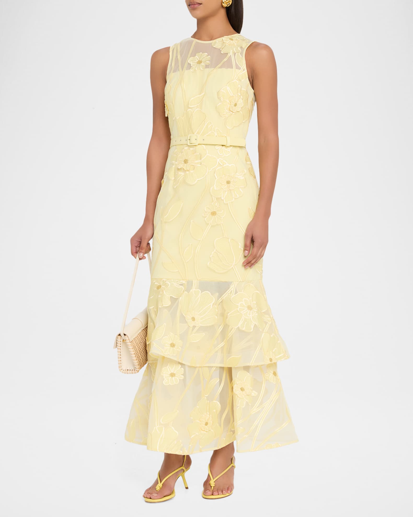 embroidered tiered midi dress in cottage garden Ady Olán Red Uni Talla – Rosita's Western Wear main image 1