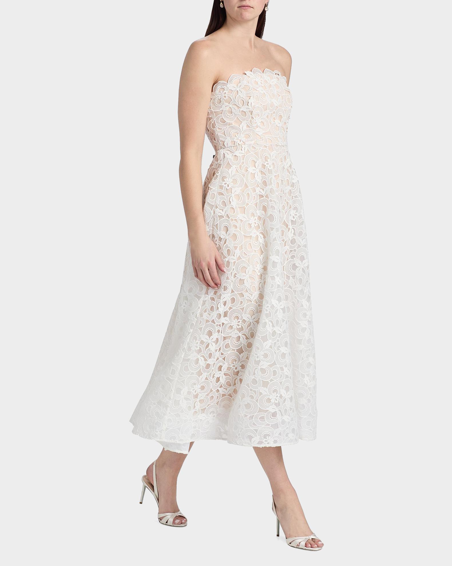 milly petunia strapless lace a-line midi dress Women's Gown - White Hand Beaded Evening Gown straight silhouette. Lorde Maxi Dress - Petunia embroidered US Size:6