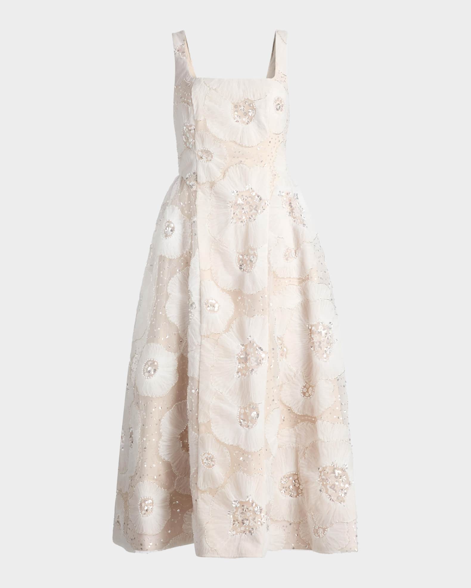 aje vera beaded flower midi dress Summer White Mesh Cover Up Dress