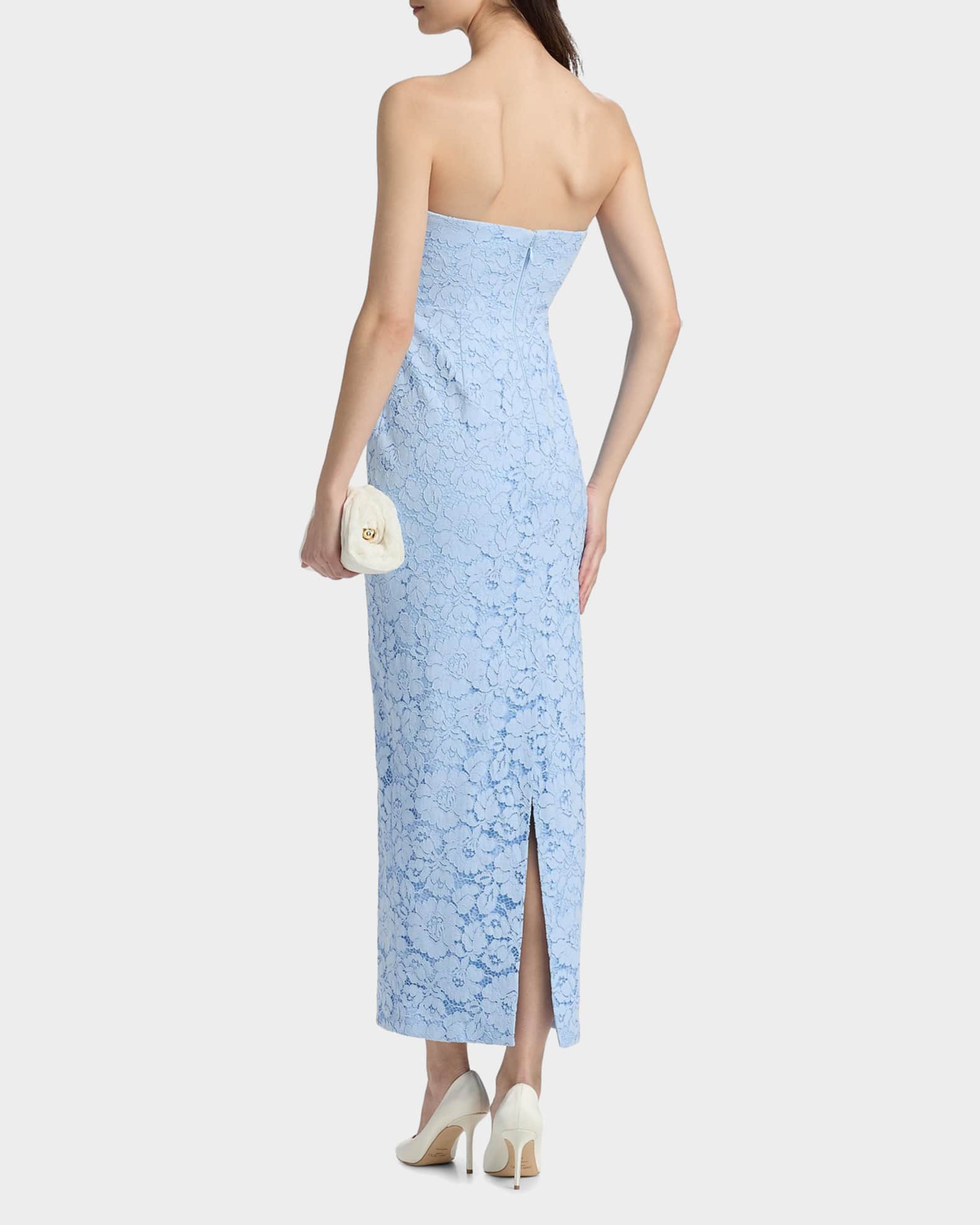 Milly Dolores Strapless Floral Lace Midi Dress | Neiman Marcus