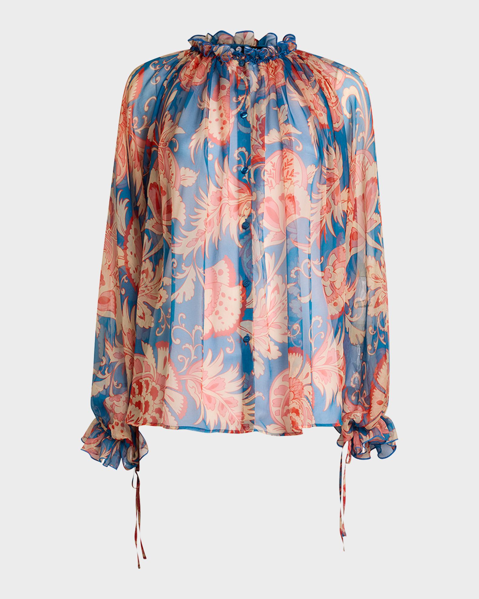 Etro Ruffled Button-Front Silk Blouse | Neiman Marcus
