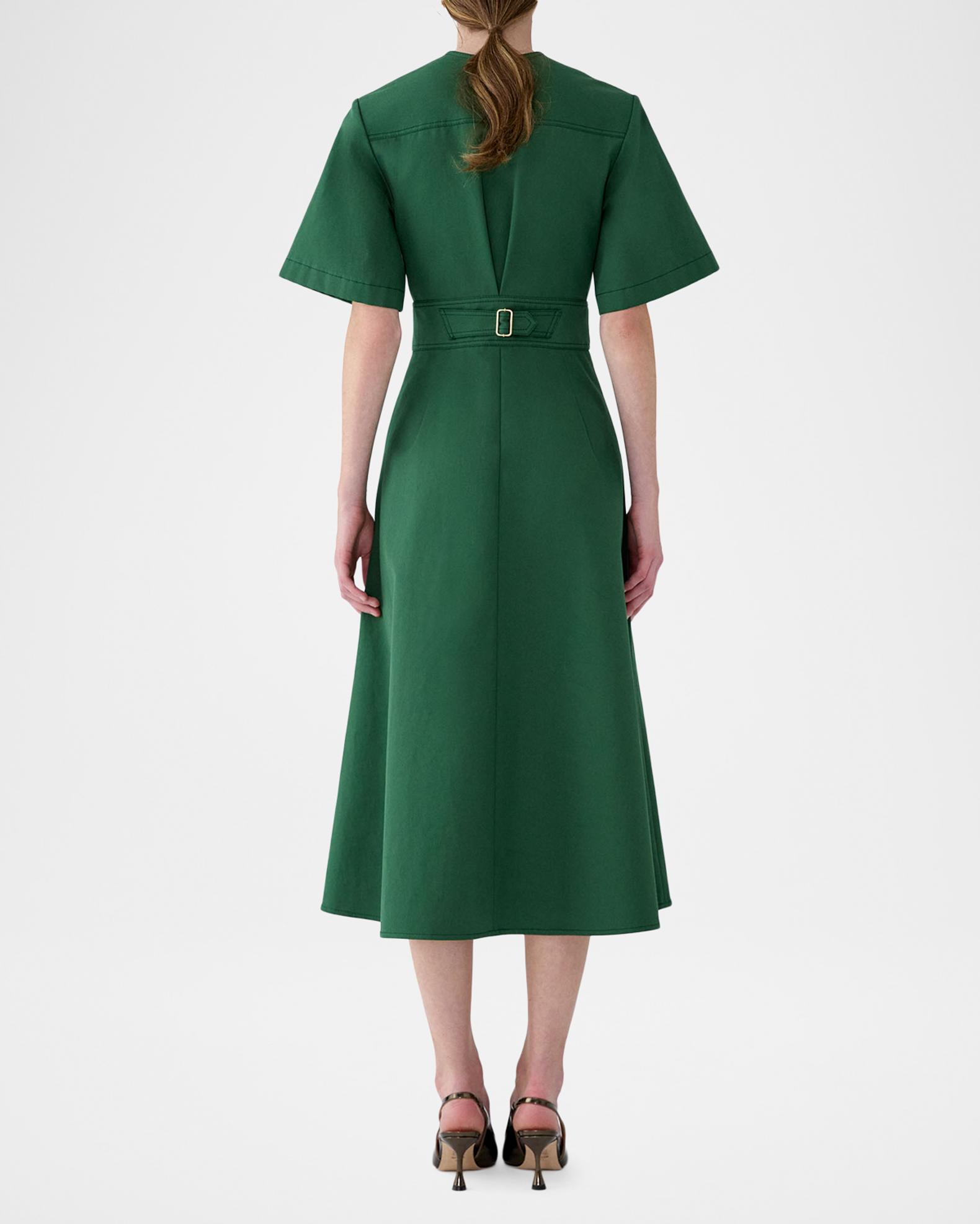 cotton a line midi dress for women Carolina Herrera Short-Sleeve Belted A-Line Dress, Racing Green, Women's, 14 Long Sleeve Backless Glitter Womens Summer Round Neck Formal Size:Custom Made