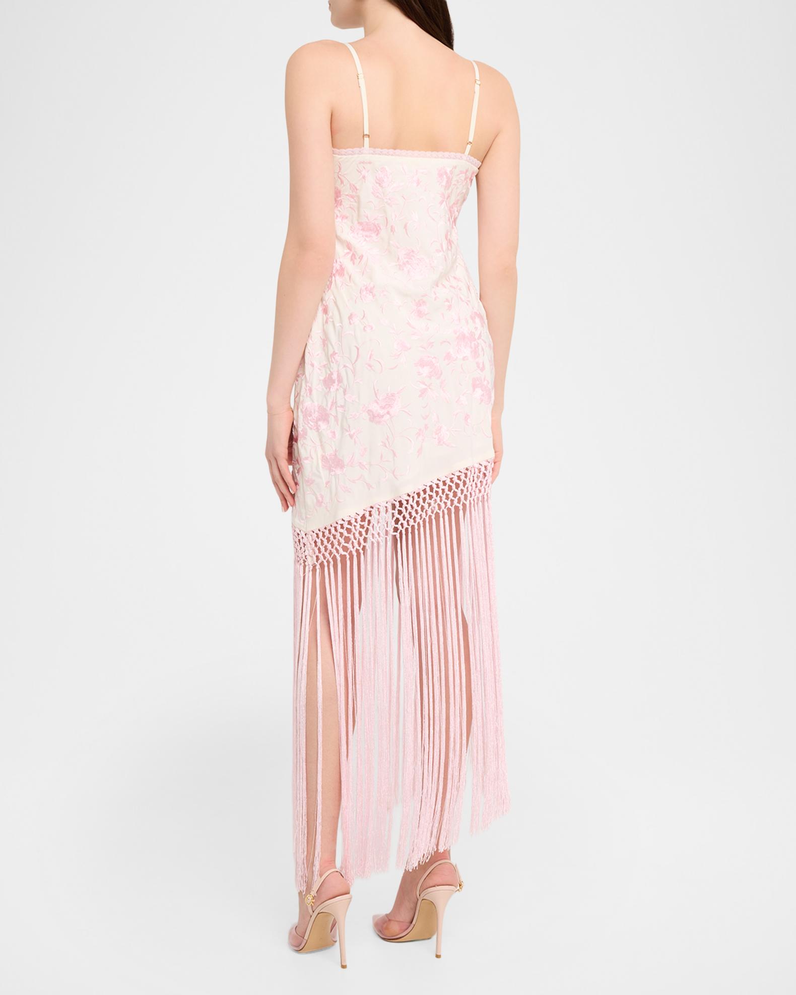 asymmetrical dress with embroidered fringes Asymmetrical dress with embroidered fringes - Women