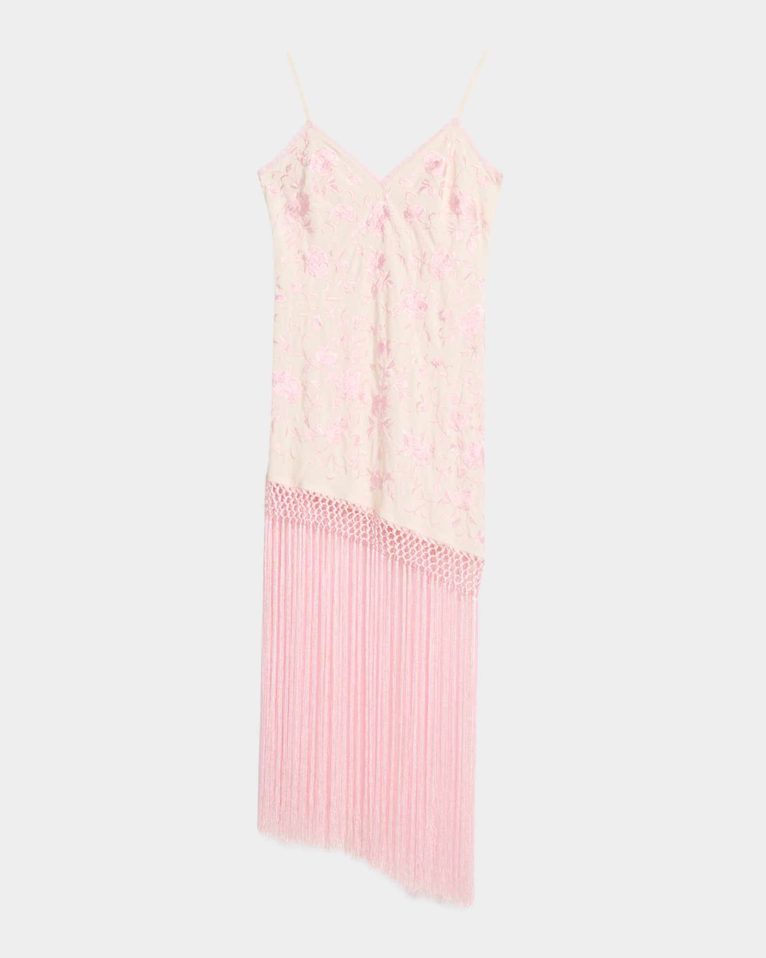 asymmetrical dress with embroidered fringes Asymmetrical dress with embroidered fringes - Women