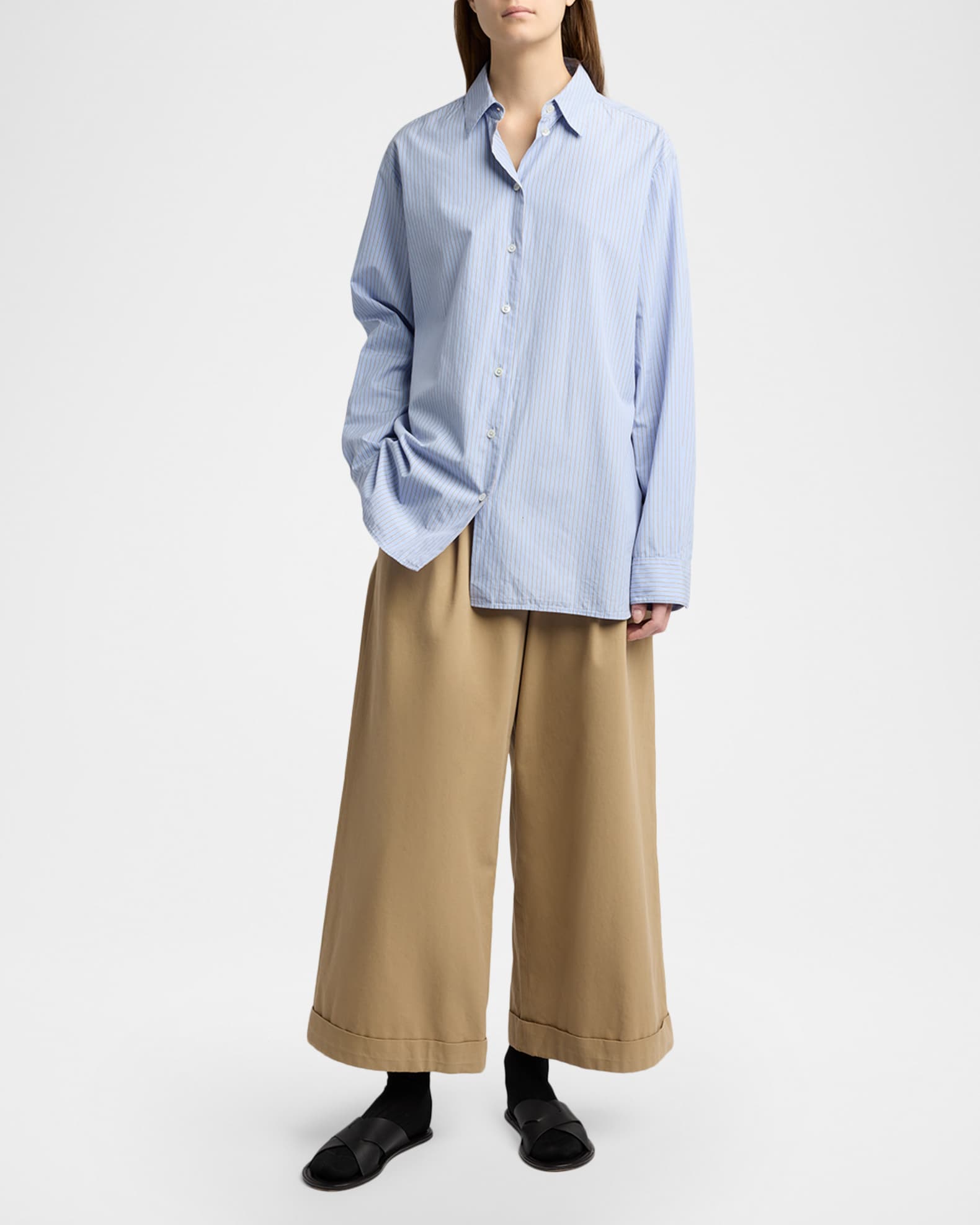THE ROW Lior Cotton & Cashmere Wide-Leg Pants | Neiman Marcus display picture 1