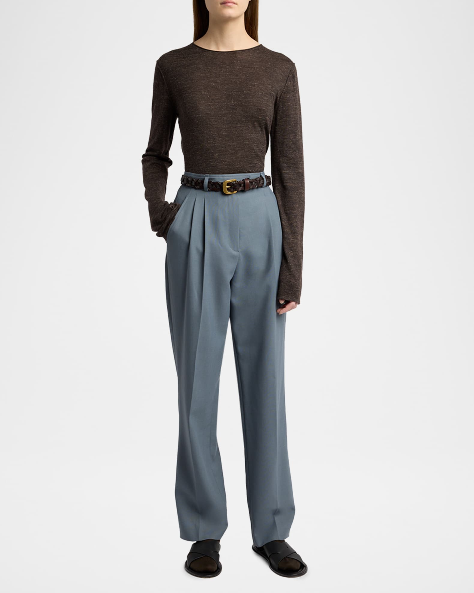 WIRROW　WOOL LINEN TAPERED SLACKS THE ROW Ragnar Tapered Wool Suiting Pants | Neiman Marcus