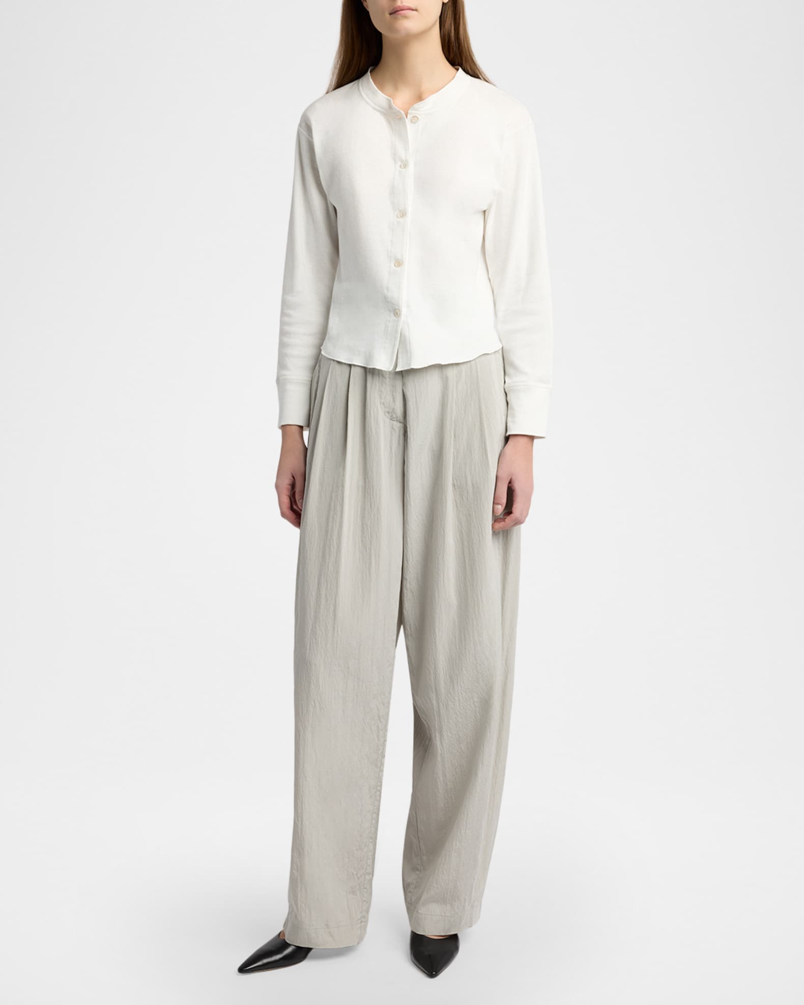 THE ROW Gano Cropped Cotton Jersey Henley Shirt | Neiman Marcus