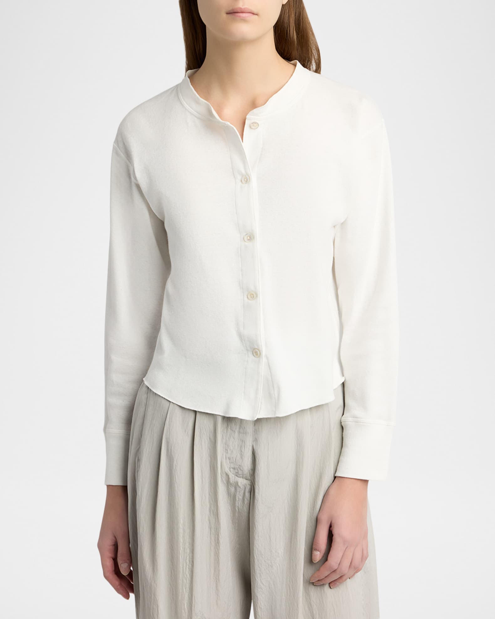 THE ROW Gano Cropped Cotton Jersey Henley Shirt | Neiman Marcus