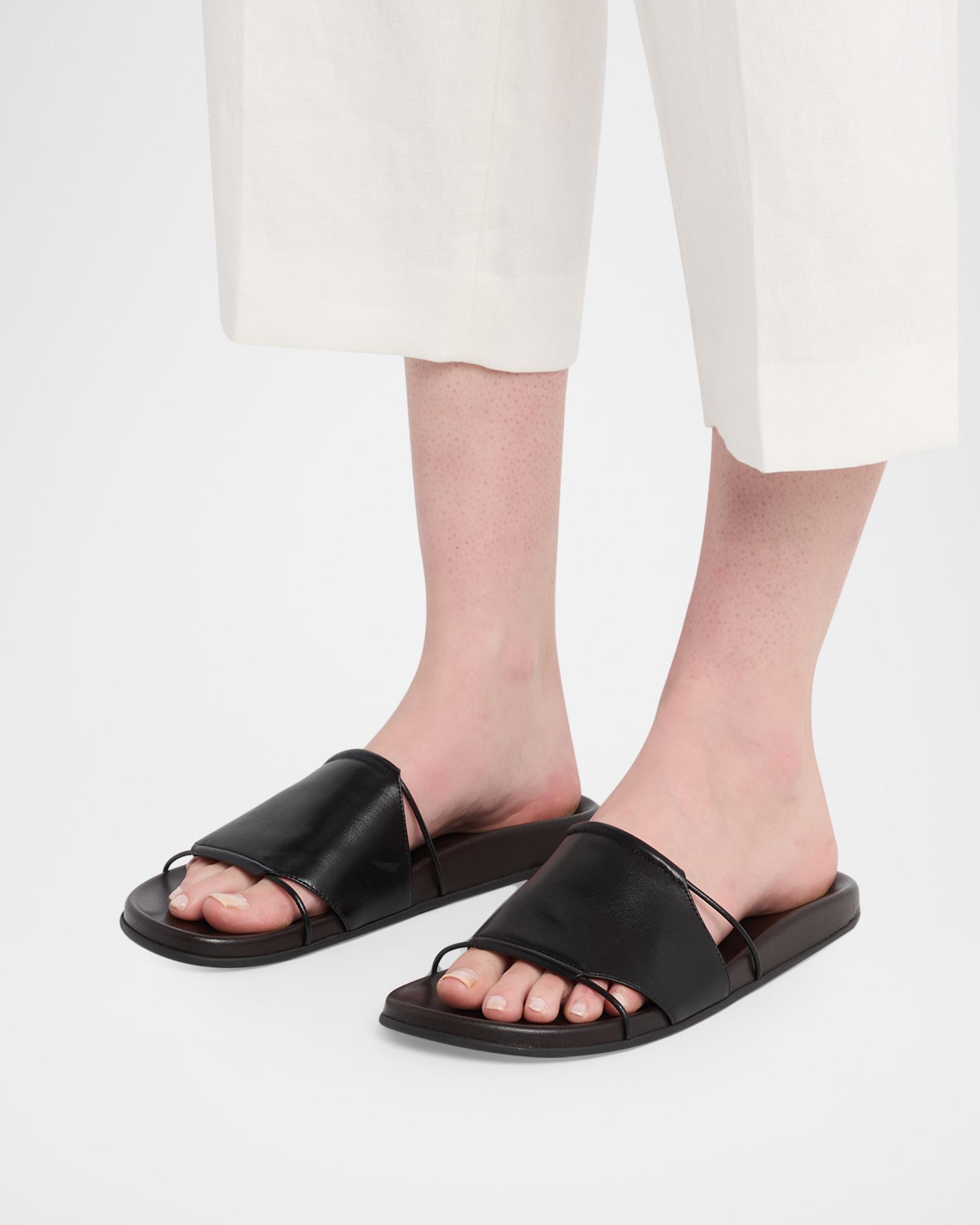 The Row Vivienne Flat Leather Slide Sandals | Neiman Marcus