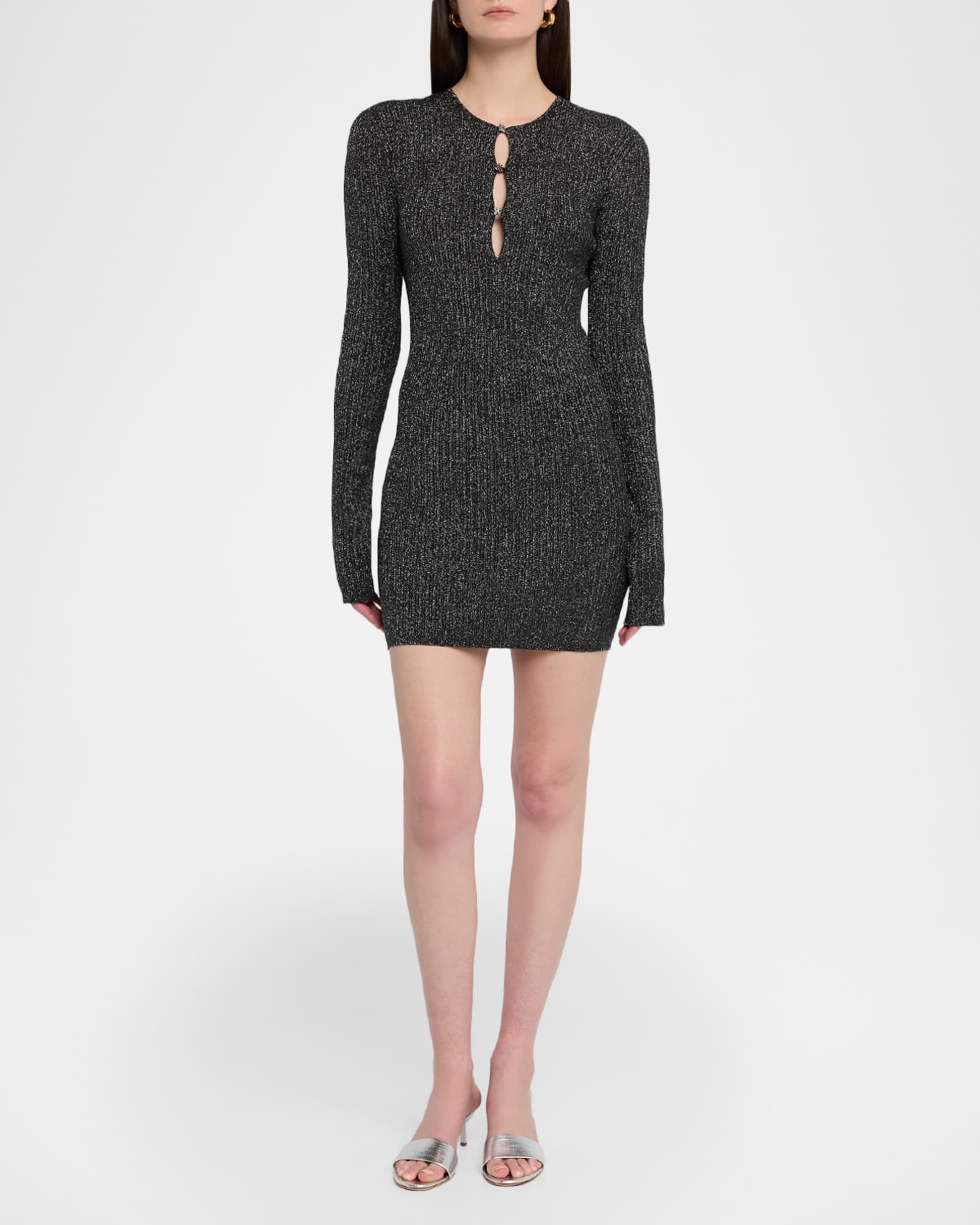 Amiri Keyhole Metallic Rib Long-Sleeve Mini Dress | Neiman Marcus