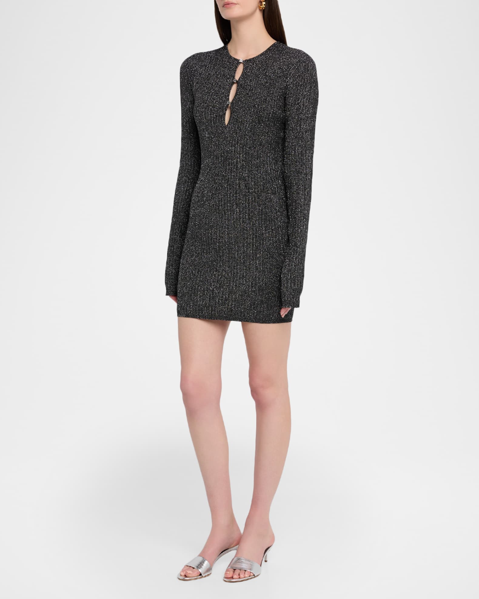 Amiri Keyhole Metallic Rib Long-Sleeve Mini Dress | Neiman Marcus