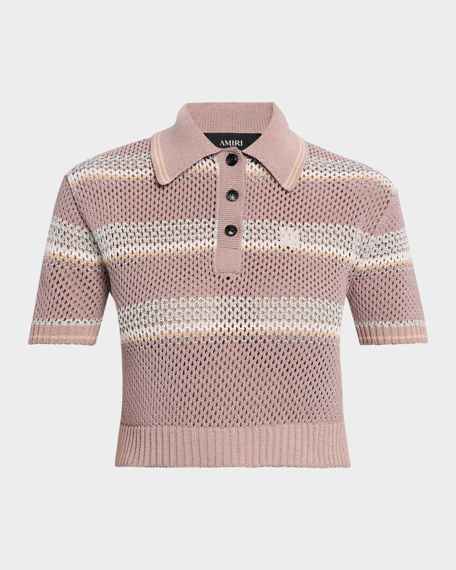 Amiri Striped Crochet Crop Polo Shirt | Neiman Marcus