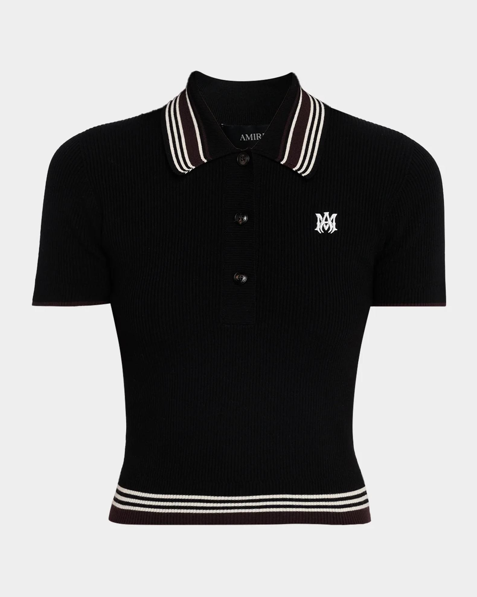 Amiri MA Striped Rib Short-Sleeve Polo Sweater | Neiman Marcus