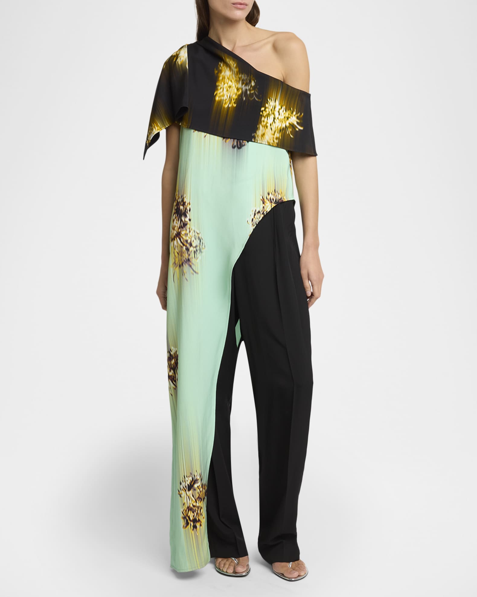 Proenza Schouler Haya Printed Asymmetric Draped Top | Neiman Marcus