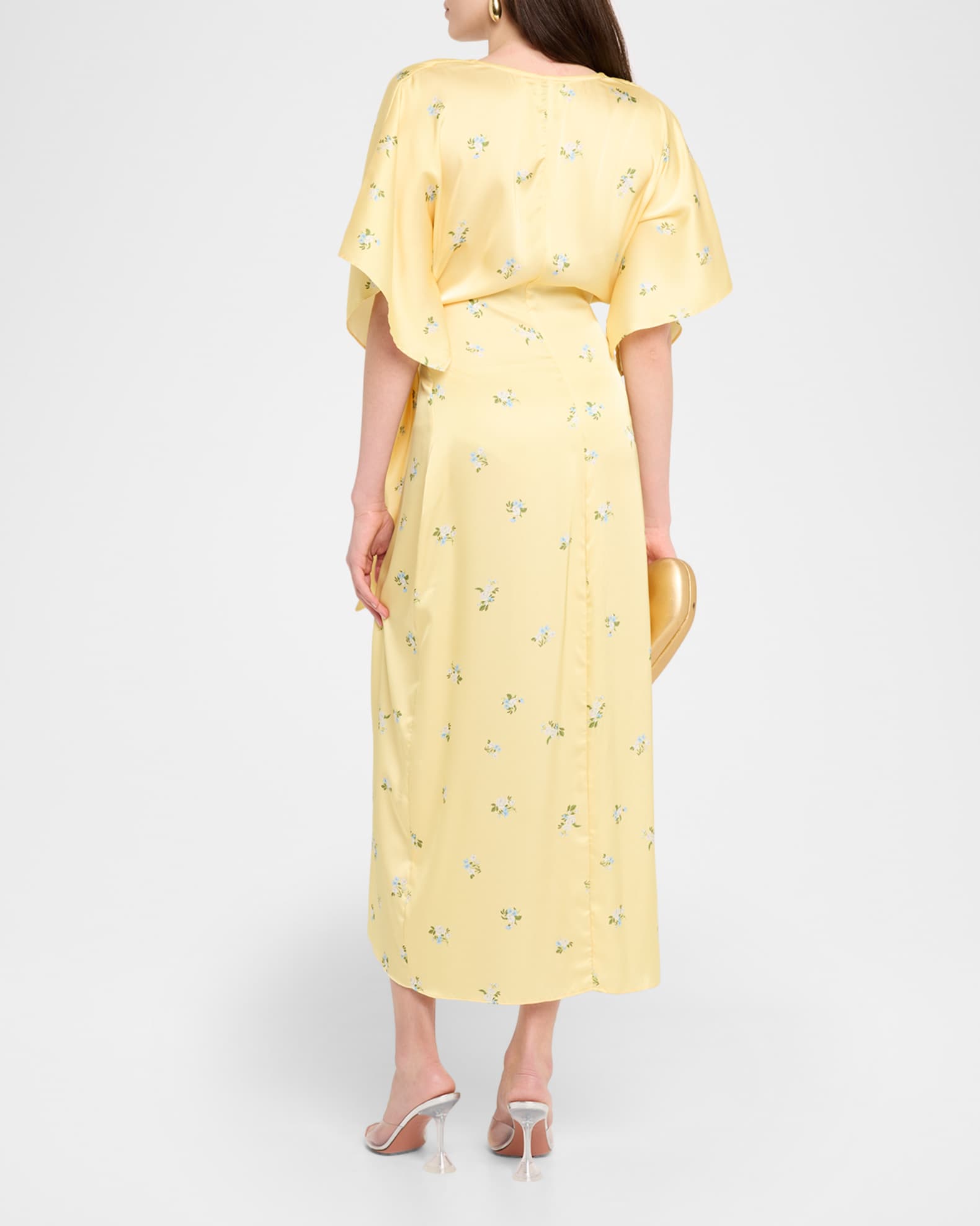 MISA Los Angeles Hadassa Floral Satin Midi Dress | Neiman Marcus
