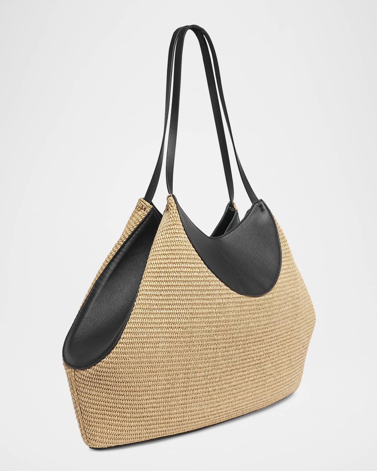 Givenchy Facet Medium Raffia & Leather Shoulder Bag | Neiman Marcus