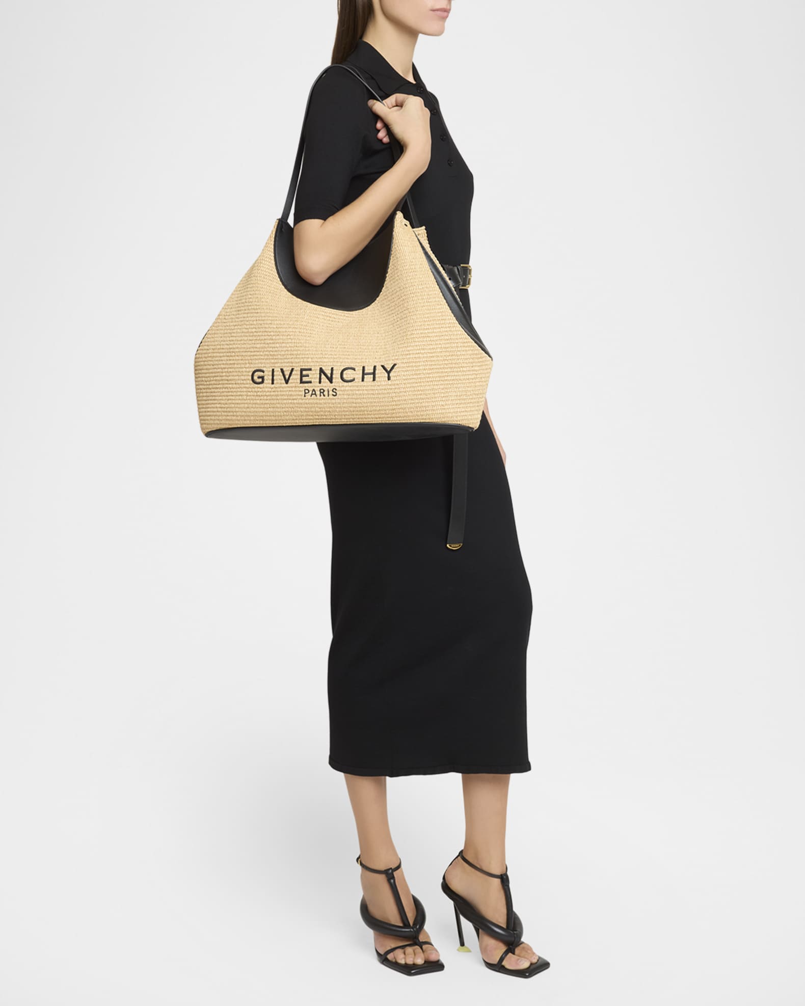 Givenchy Facet Medium Raffia & Leather Shoulder Bag | Neiman Marcus