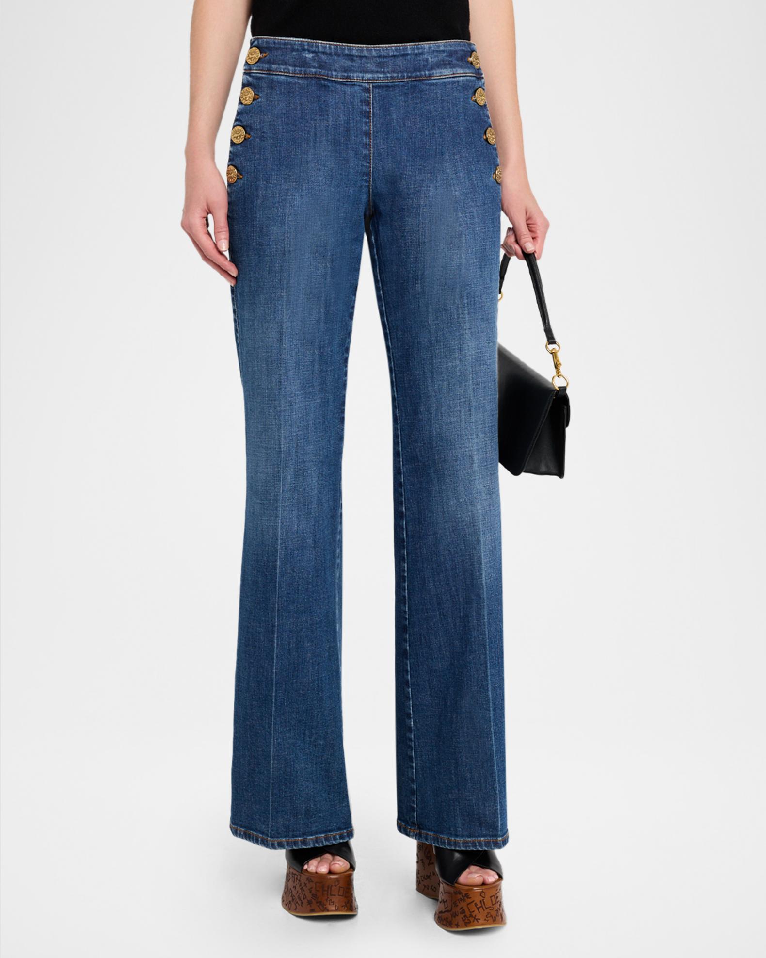 Maison Common Mid-Rise Flare Sailor Jeans | Neiman Marcus
