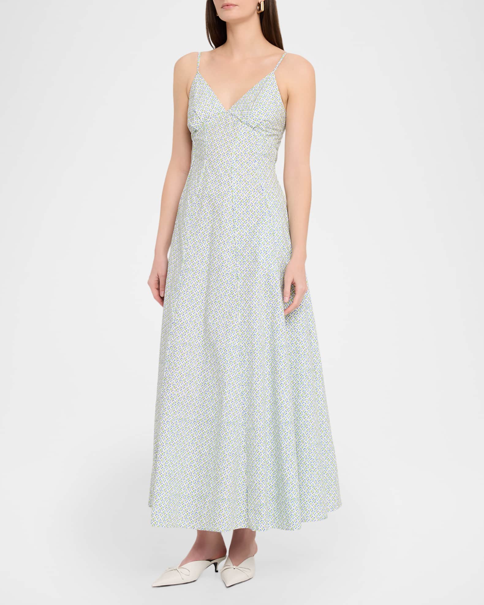 rosie assoulin dress Bow Shoulder Dress in Watercolor Stripe Linen Green / 0