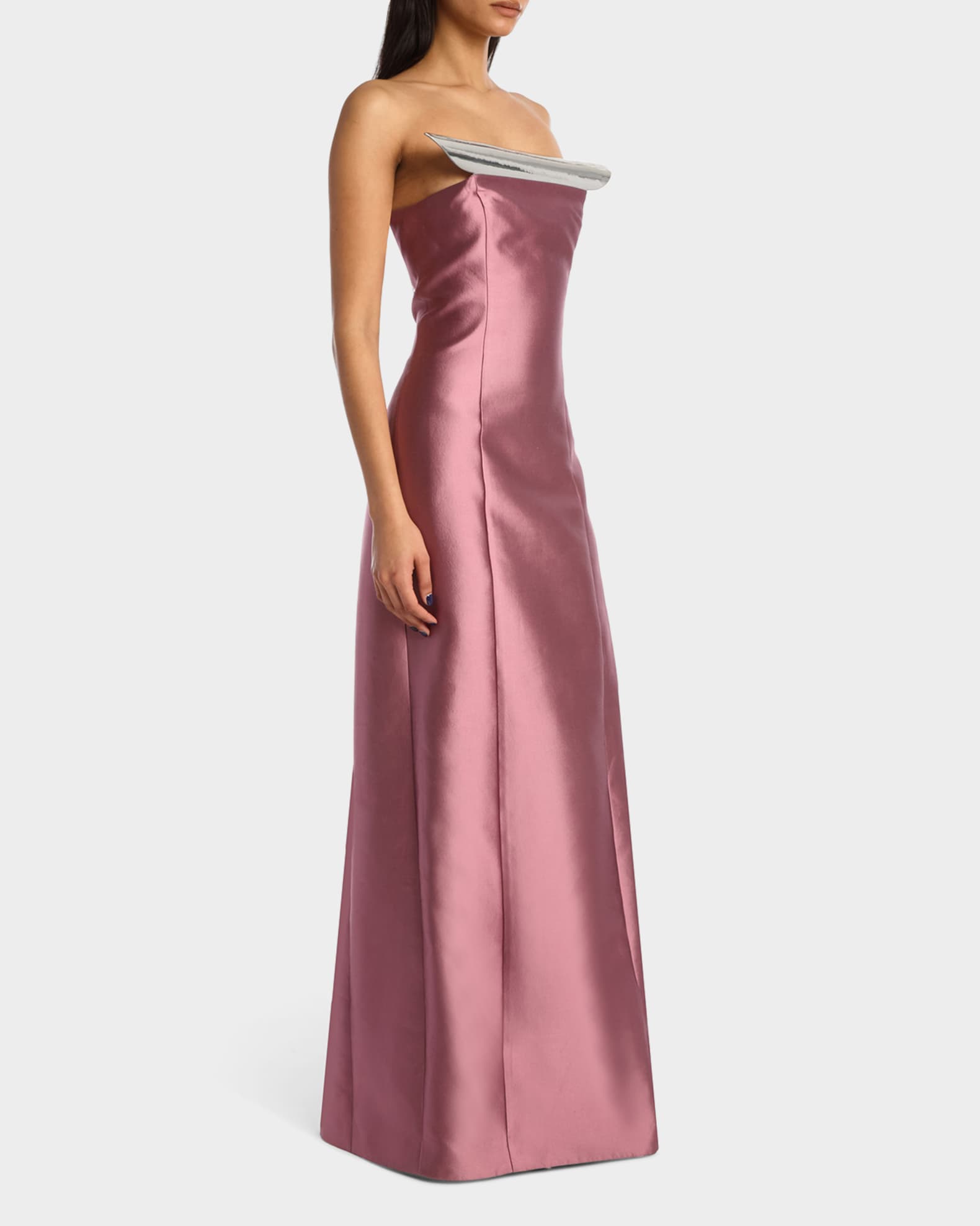 Kate Barton Sculpted Faux Leather-Embellished Column Gown | Neiman Marcus