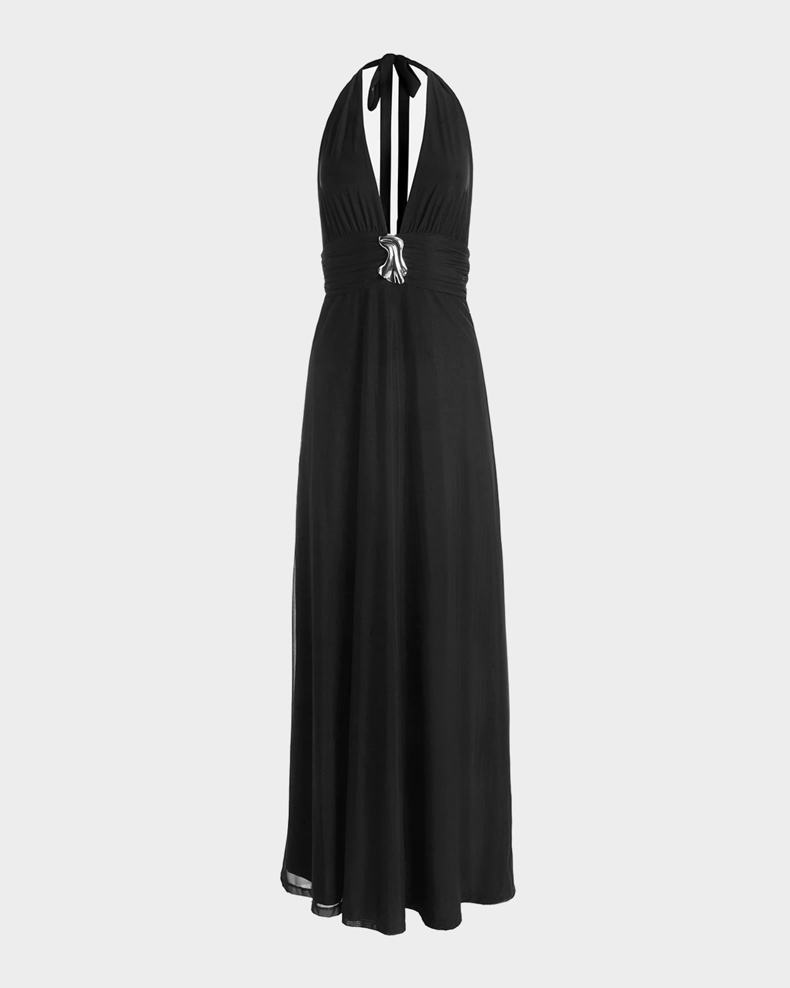 Kate Barton Backless Embellished Plunge Halter Gown