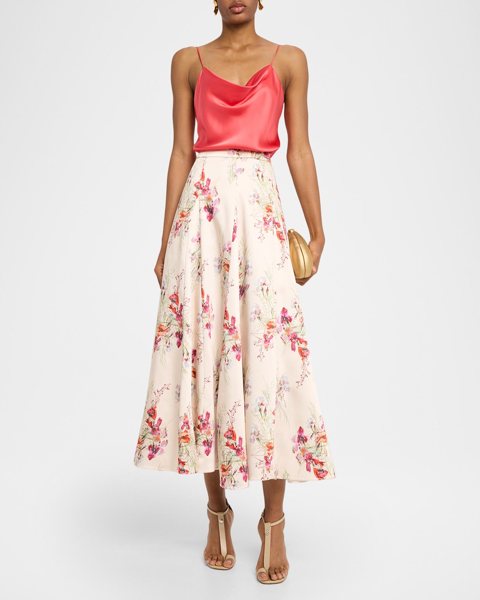 Cinq a Sept Hilda Iris Bouquet A-Line Midi Skirt | Neiman Marcus