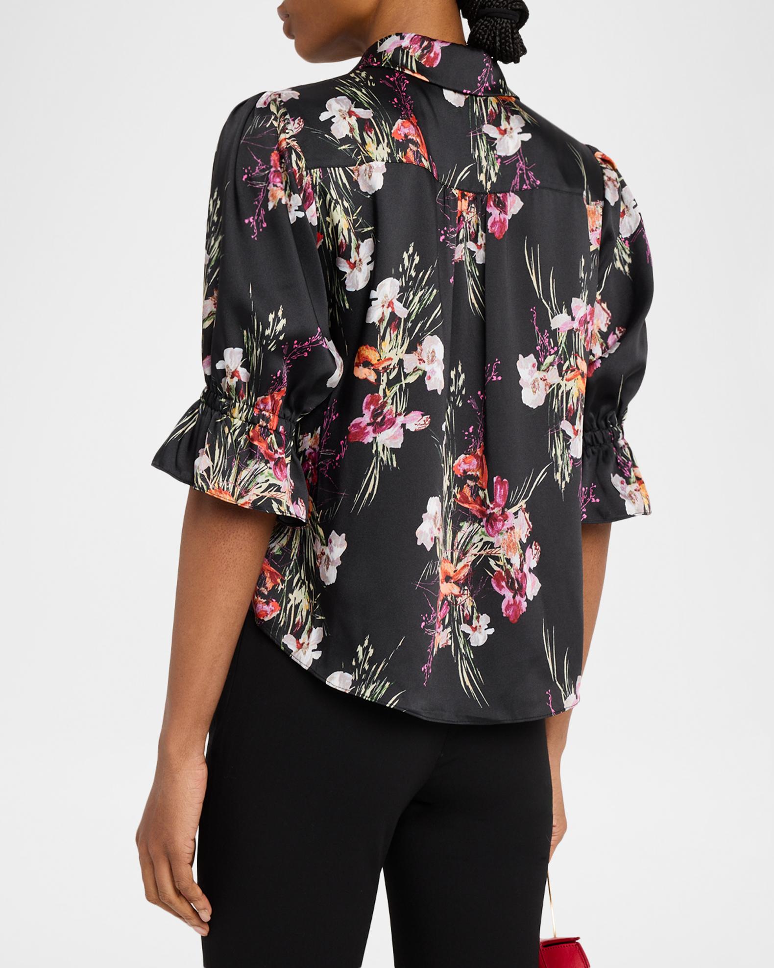 Cinq a Sept Fiona Satin Iris Bouquet Top | Neiman Marcus