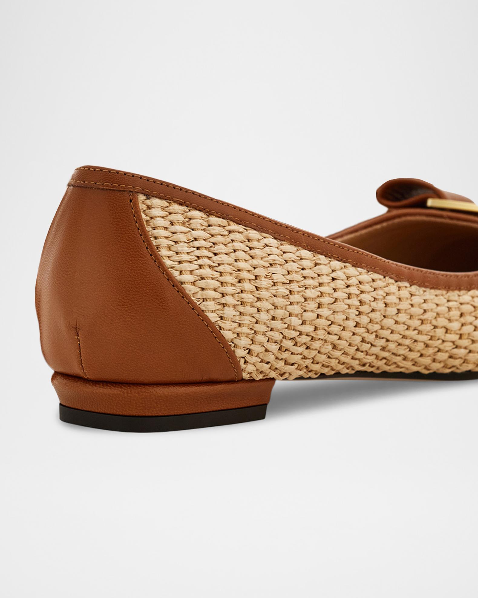 FERRAGAMO Varina Raffia and Leather Ballerina Flats | Neiman Marcus