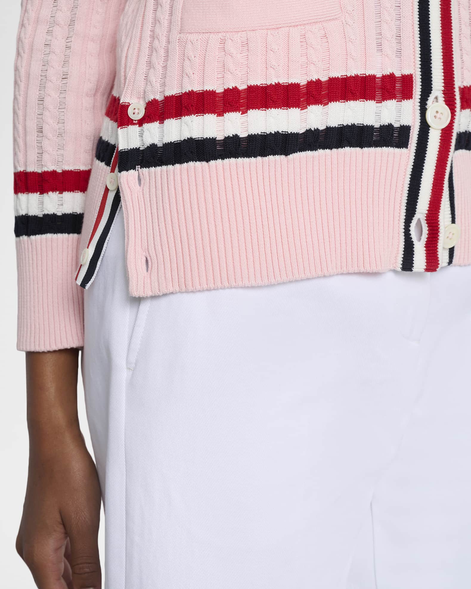 Thom Browne Ladder Cable Knit V-Neck Cardigan | Neiman Marcus
