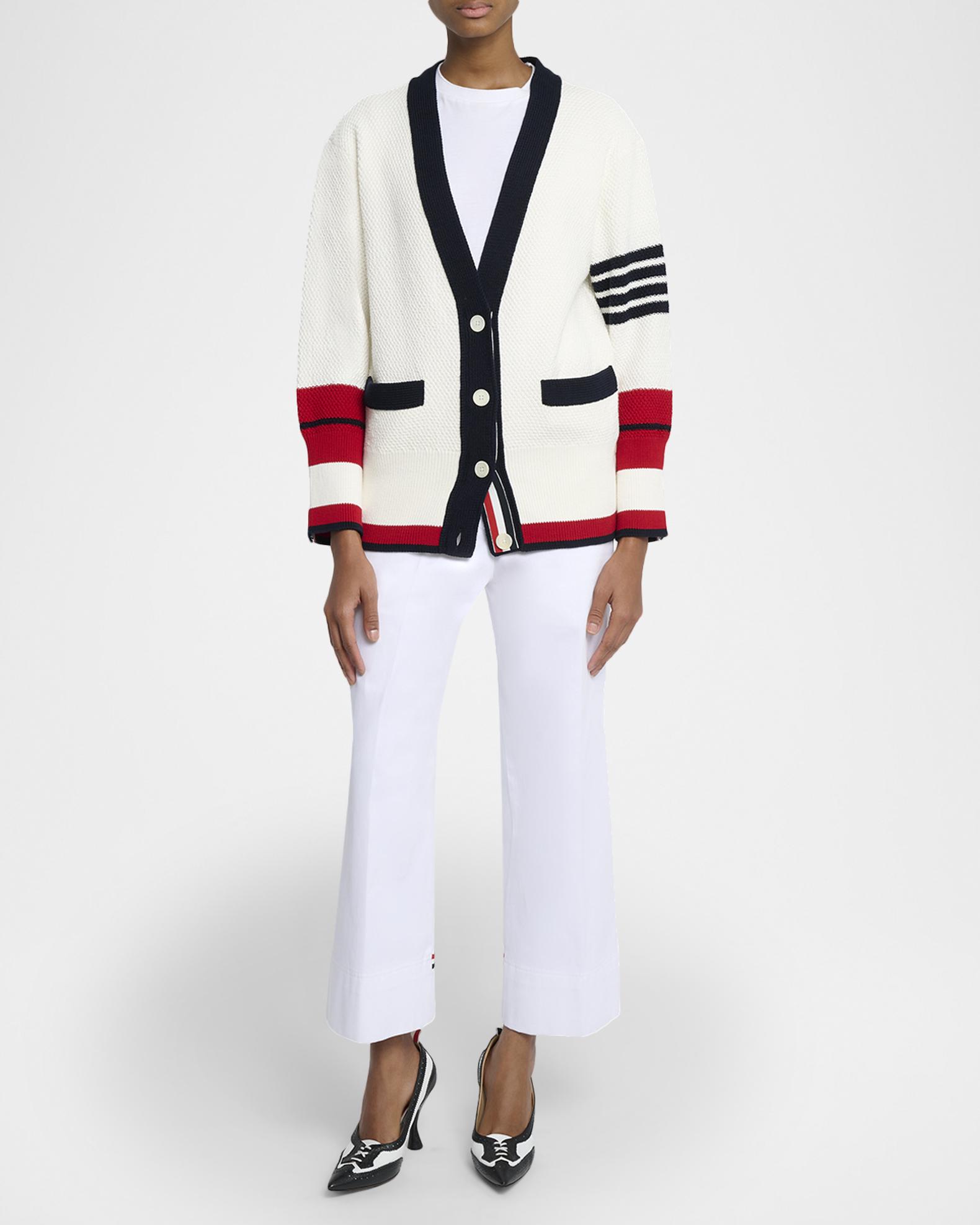 Thom Browne Classic Stripe Tennis V-Neck Cardigan | Neiman Marcus
