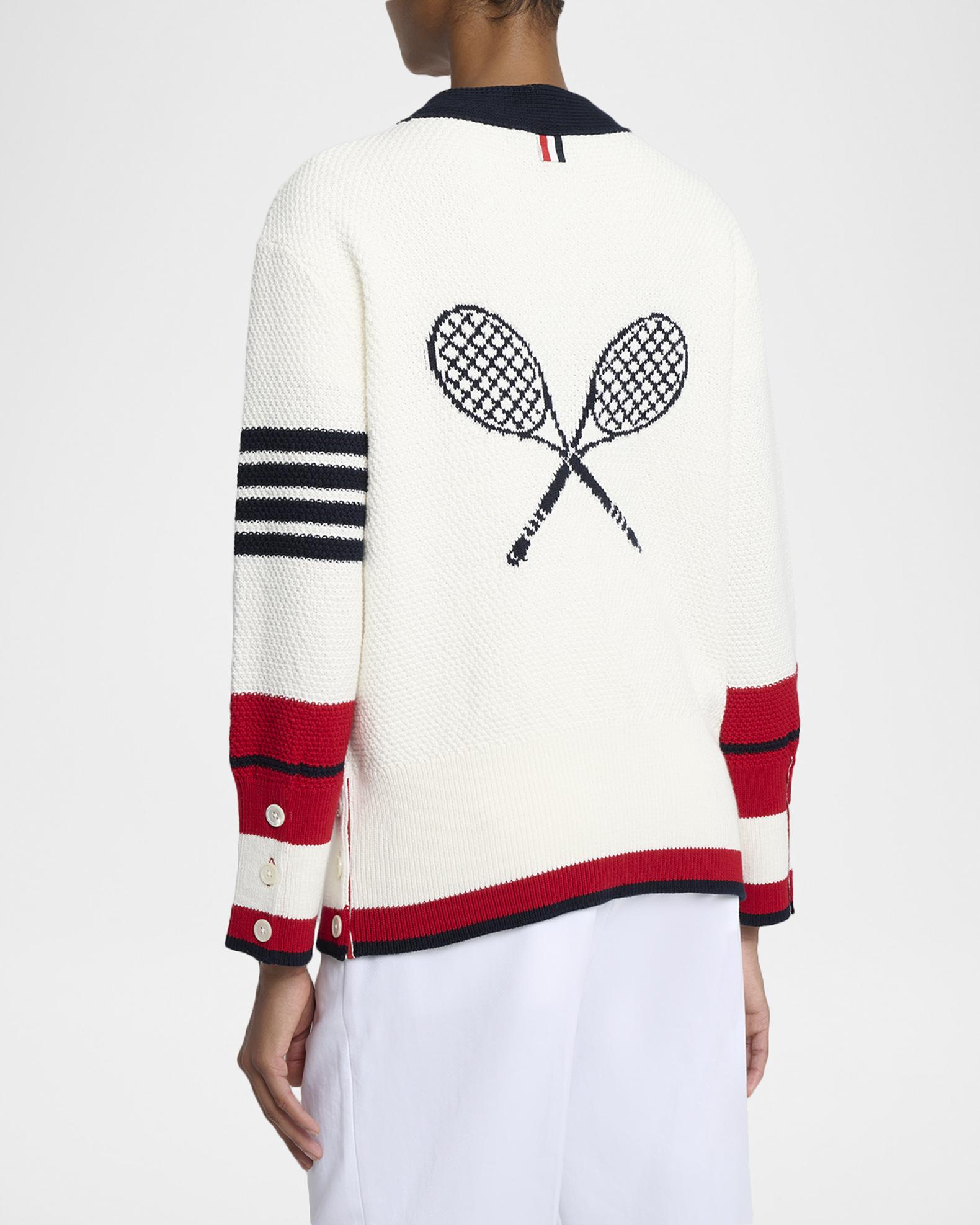 Thom Browne Classic Stripe Tennis V-Neck Cardigan | Neiman Marcus