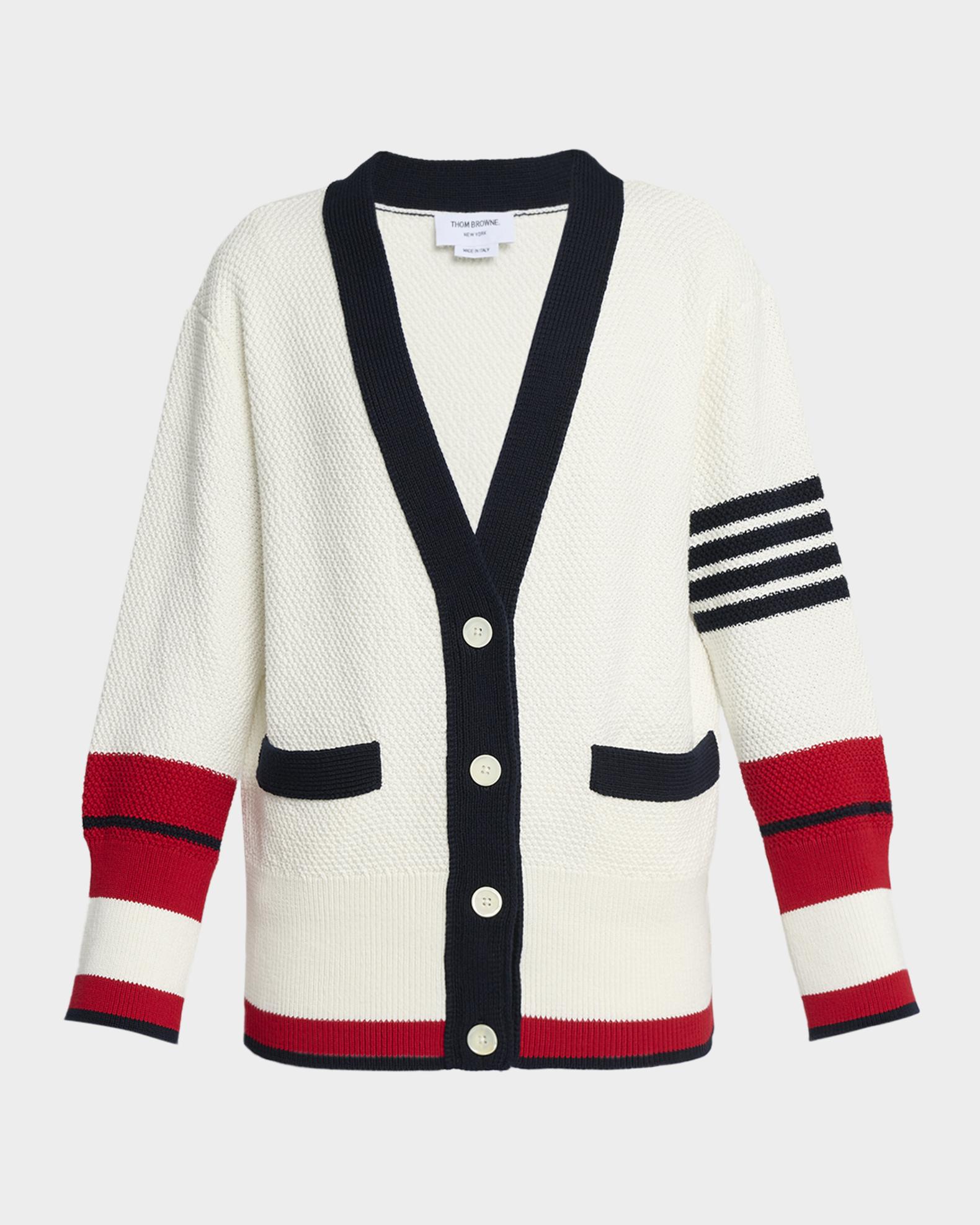 Thom Browne Classic Stripe Tennis V-Neck Cardigan | Neiman Marcus