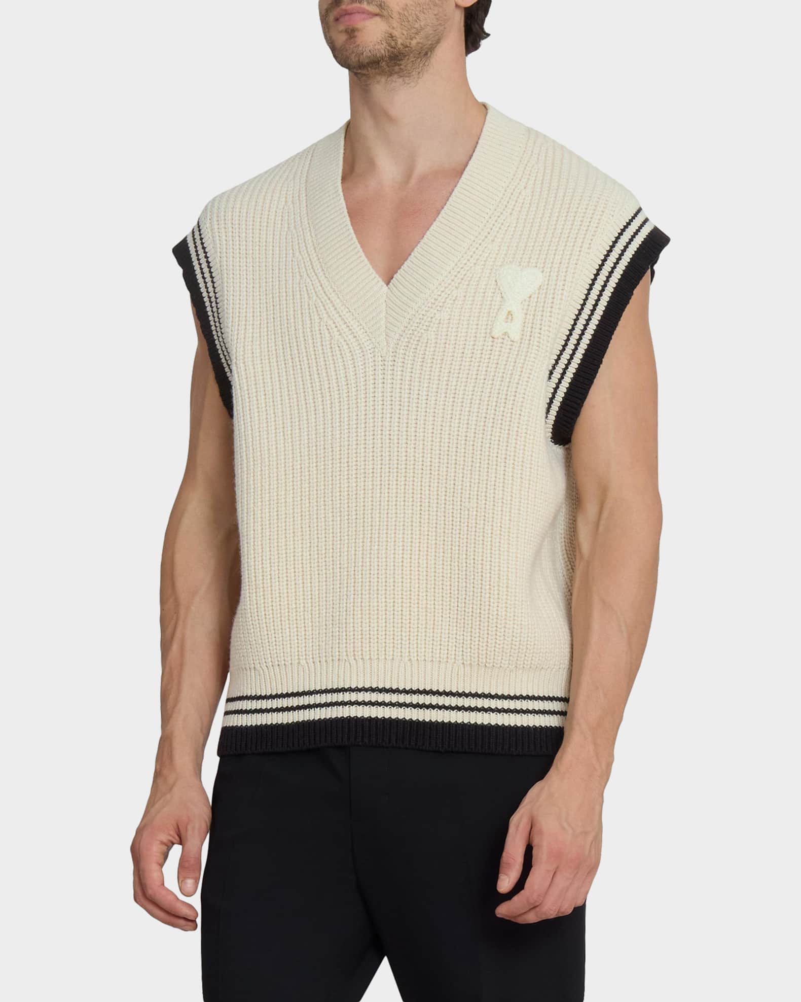 Ami Paris Men's Crochet-Ami De Coeur Wool and Cotton Knit Vest