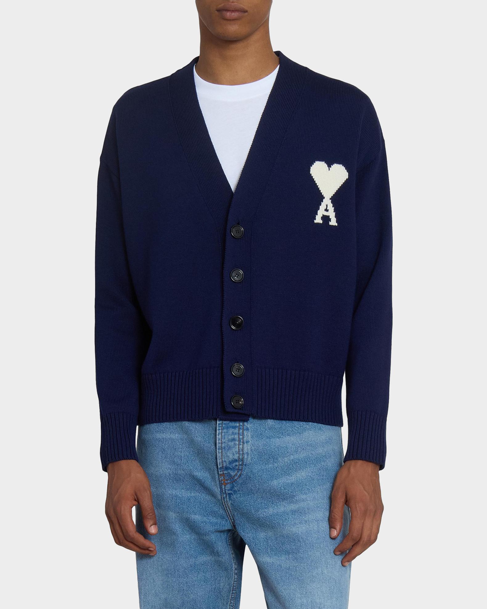 Ami Paris Men's Intarsia Ami De Coeur Wool and Cotton Knit