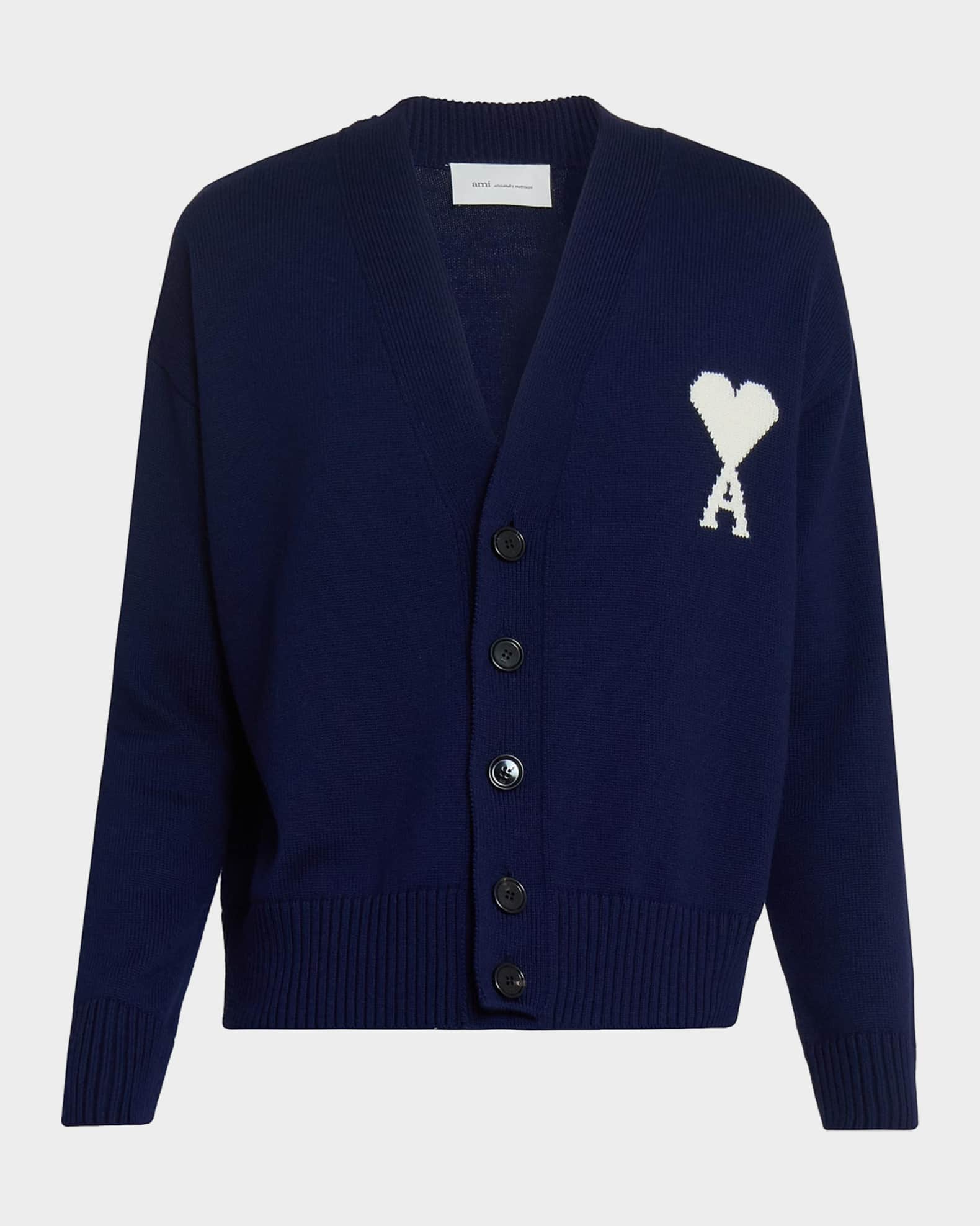 Ami Paris Men's Intarsia Ami De Coeur Wool and Cotton Knit