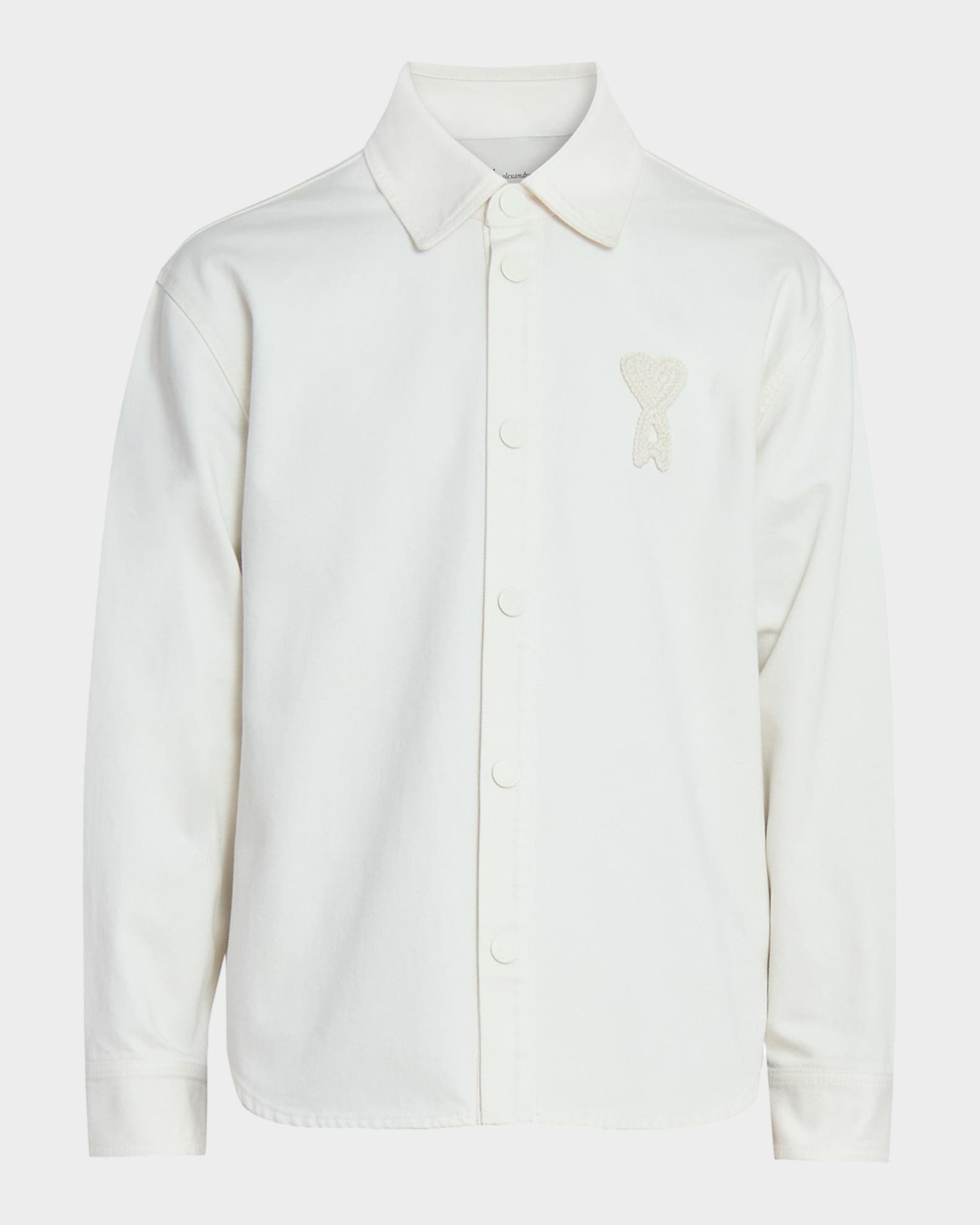 Ami Paris Men's Crochet Ami De Coeur White Denim Overshirt