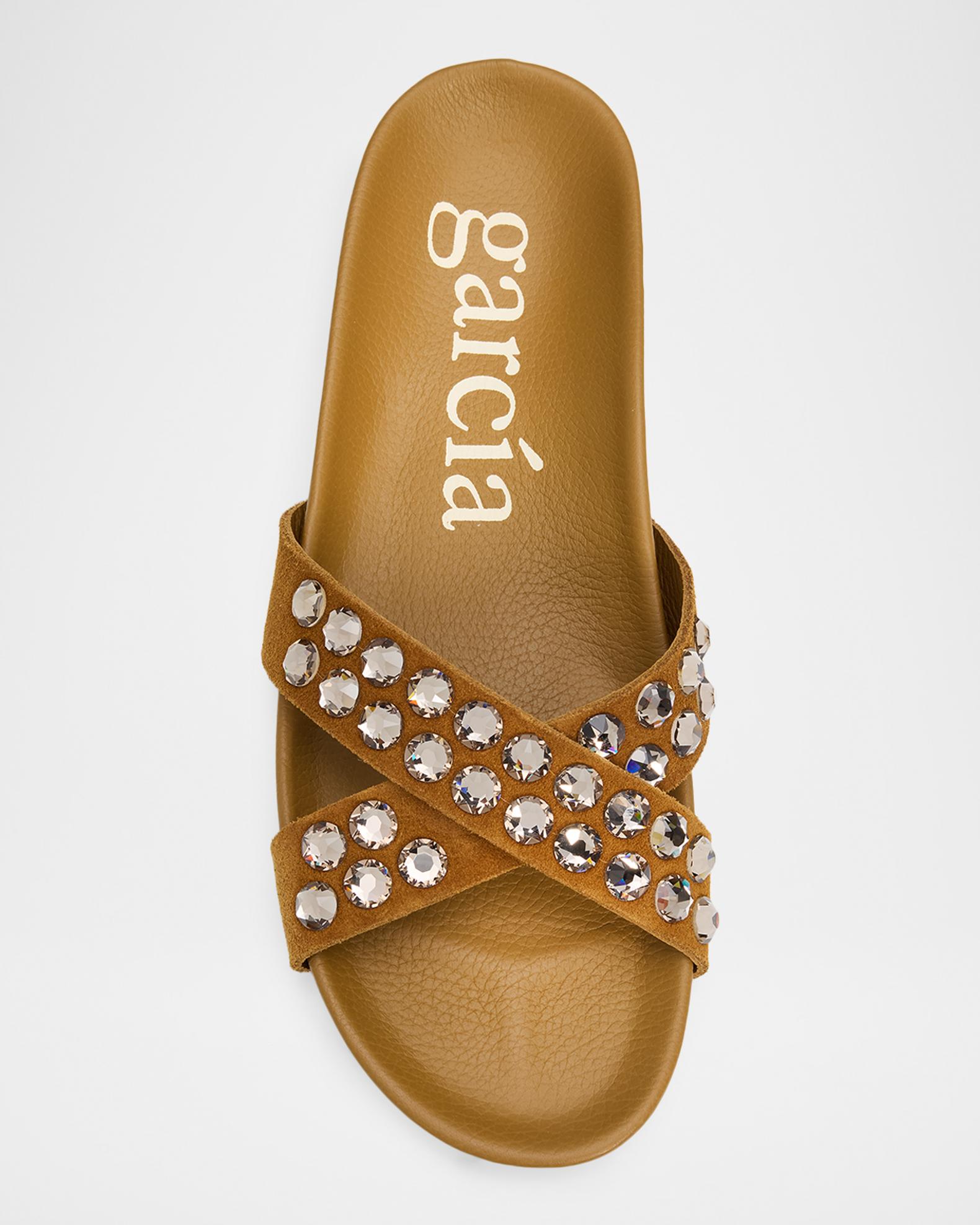 Pedro Garcia Analis Embellished Suede Flat Slide Sandals | Neiman Marcus