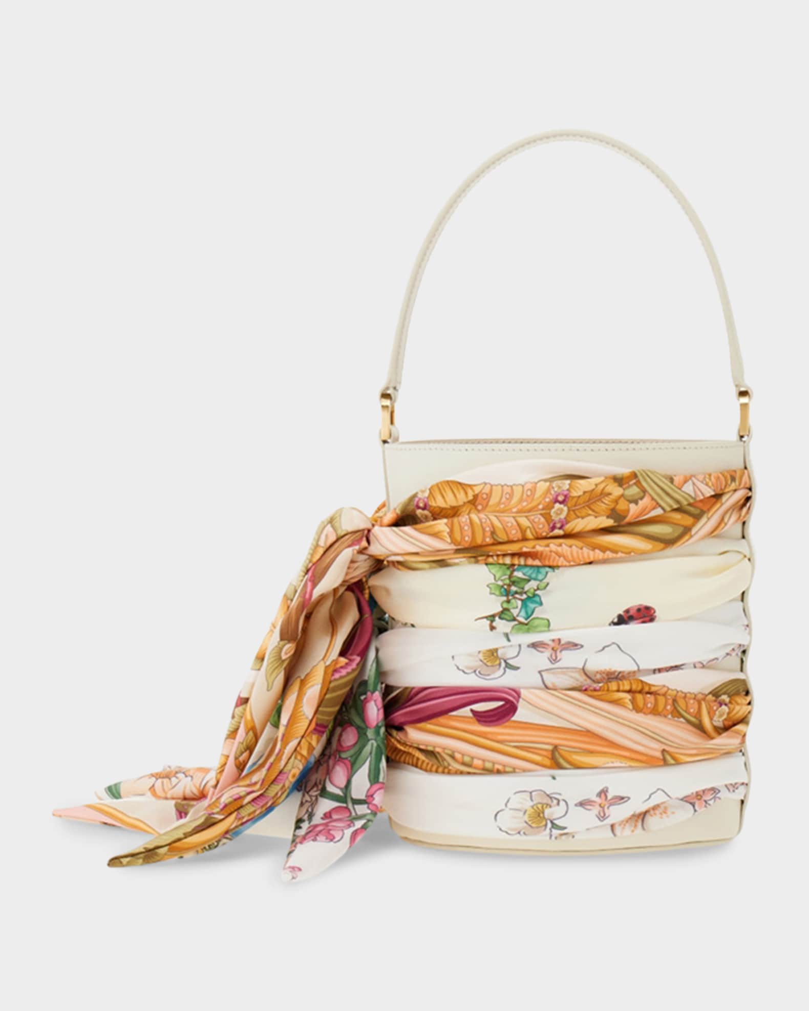 Ferragamo Scarf-Wrapped Leather Bucket Bag | Neiman Marcus