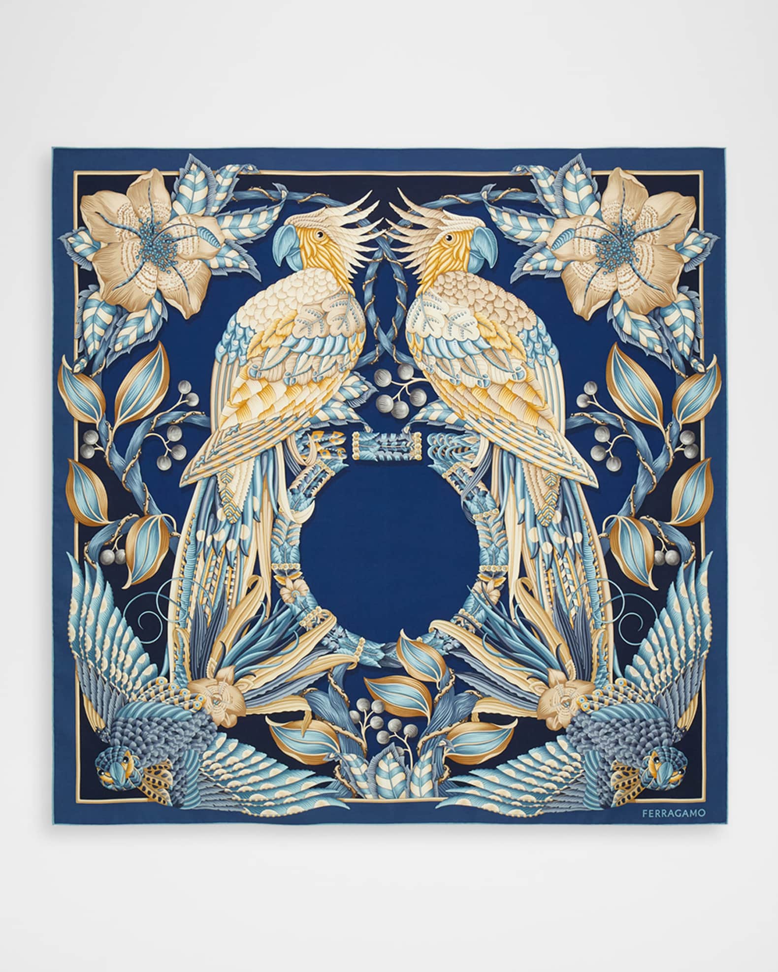 Salvatore Ferragamo クッション 花と鳥 Ferragamo Parrots Print Silk Scarf | Neiman Marcus