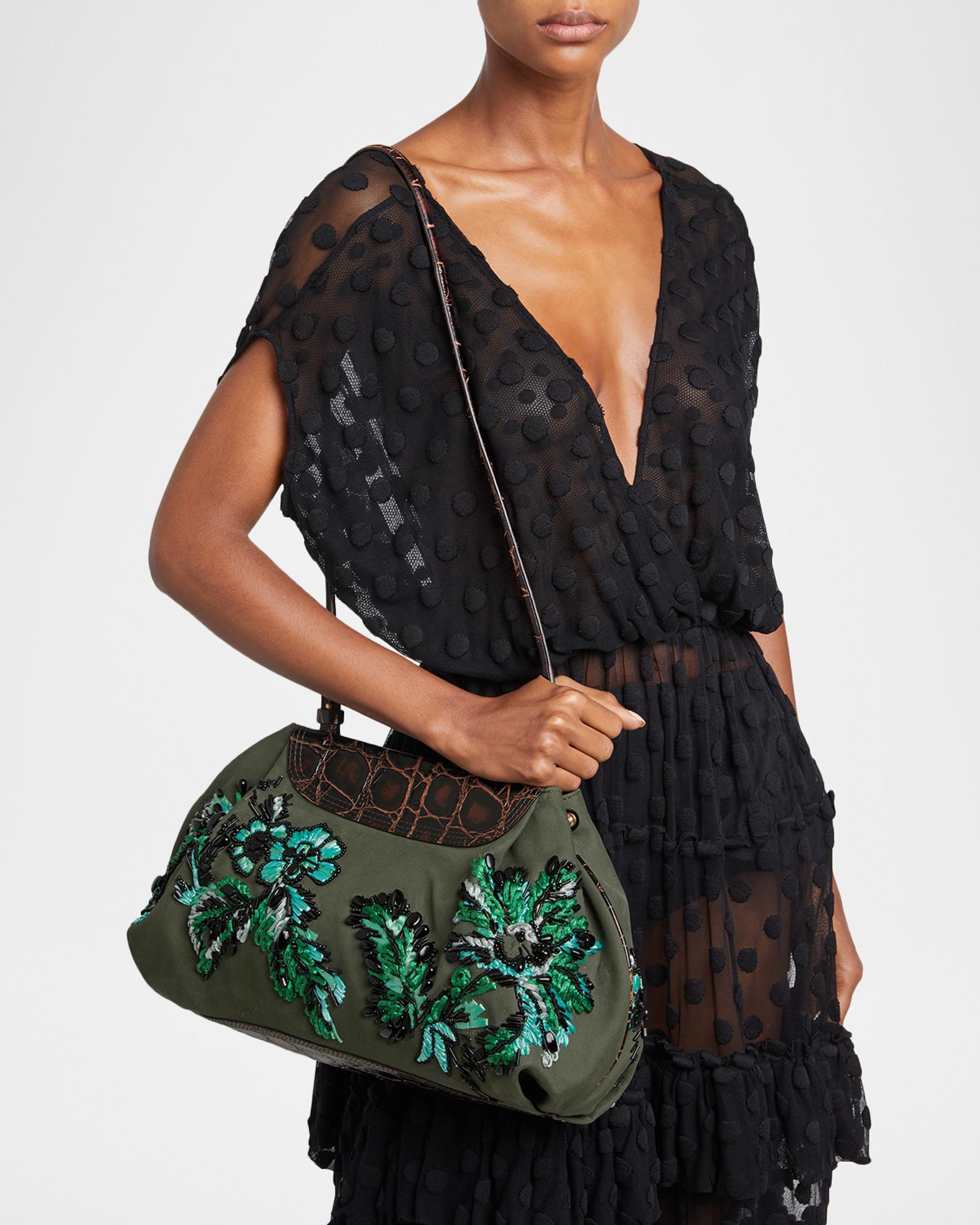 Dries Van Noten Medium Beaded Cotton Clutch Bag | Neiman Marcus