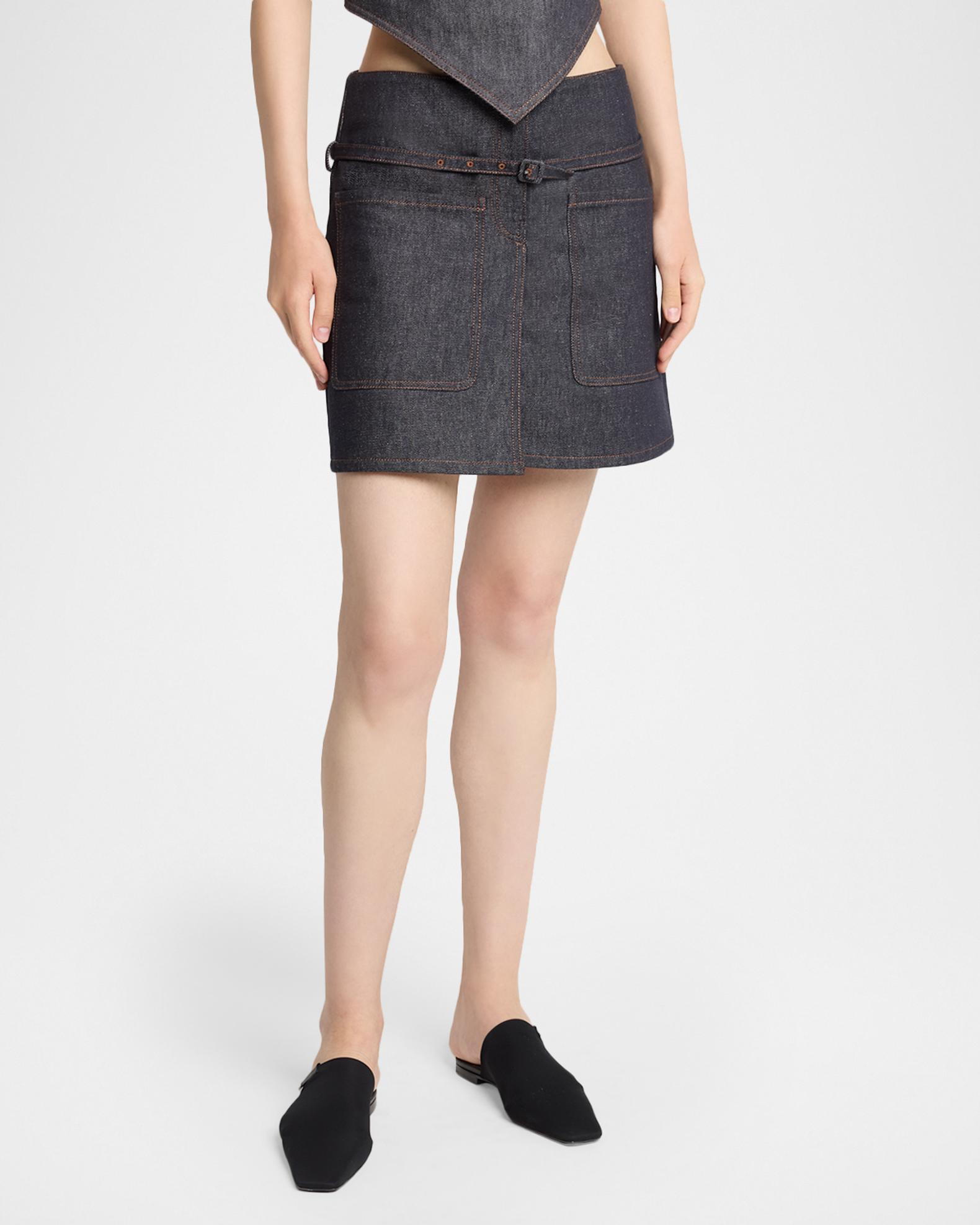 Courreges Two Pockets Denim Mini Skirt With Belt | Neiman Marcus