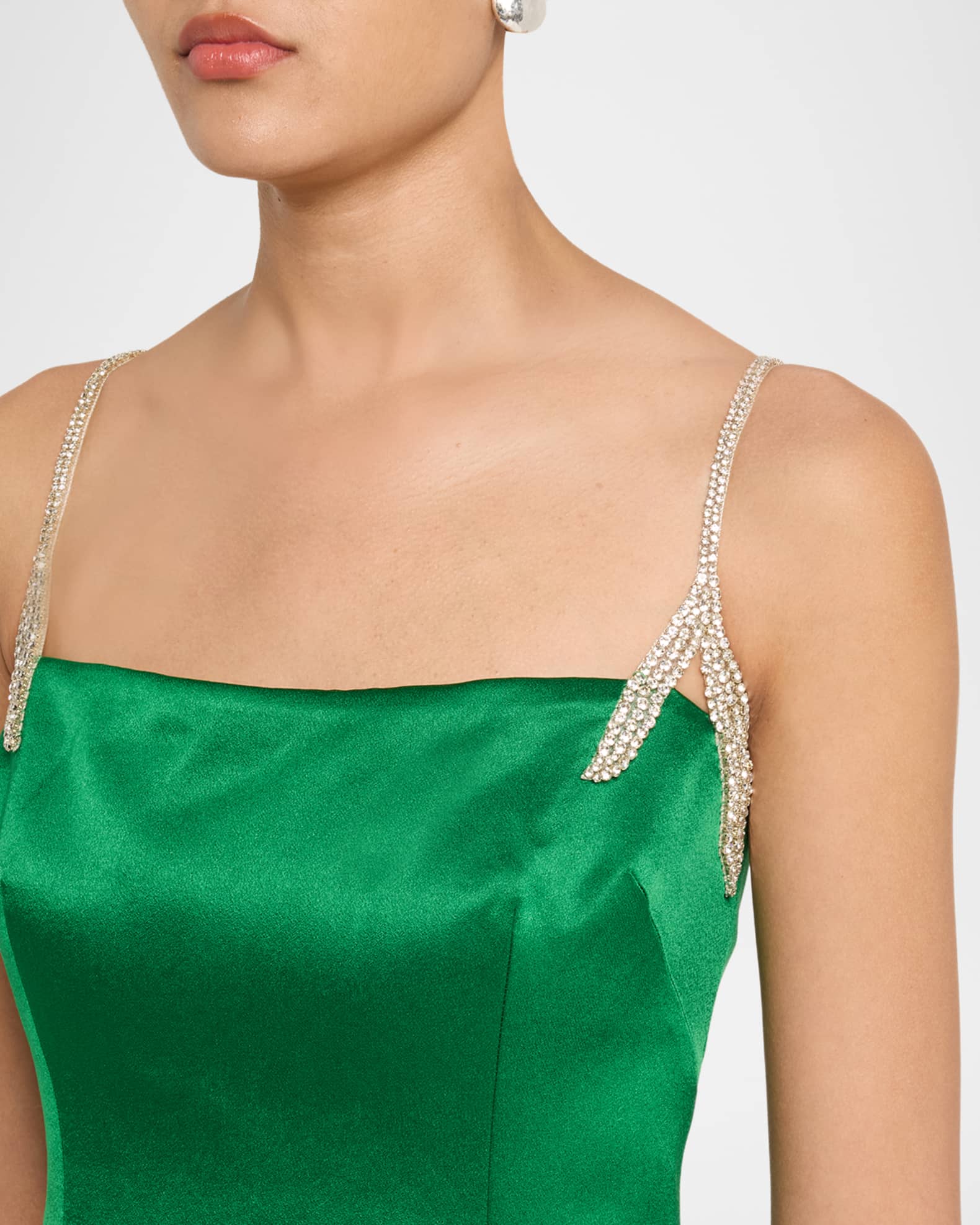 Rachel Gilbert Leora Crystal Strap Satin Column Gown | Neiman Marcus