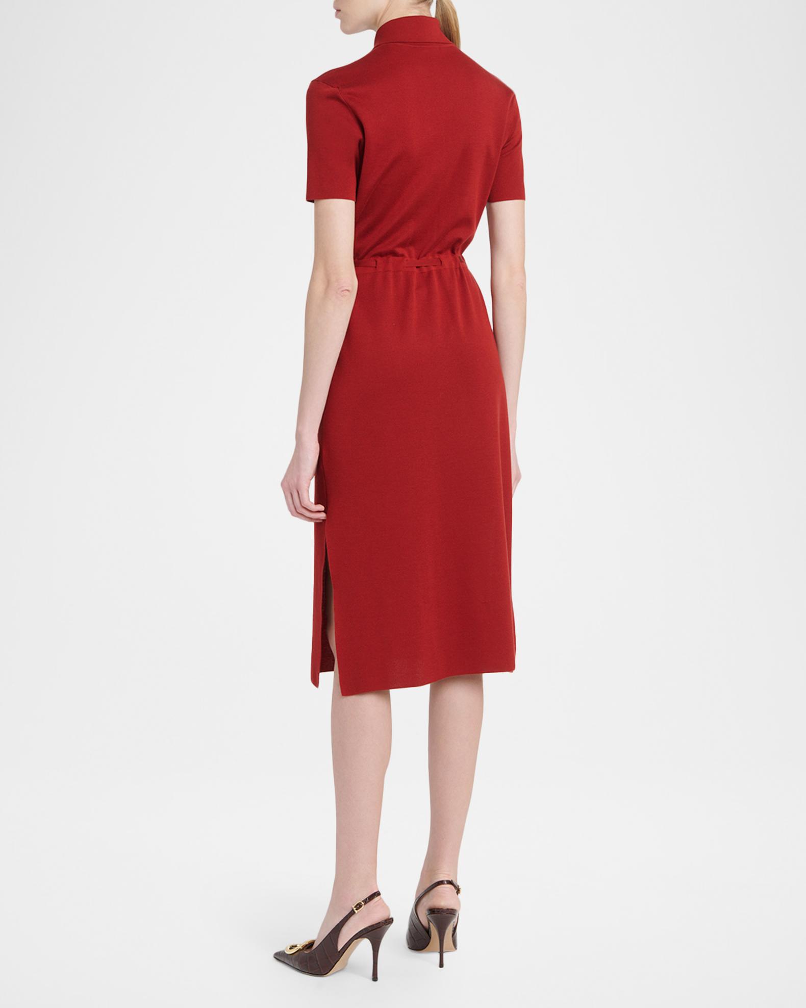 FERRAGAMO Short-Sleeve Silk Knit Drawstring Midi Polo Dress