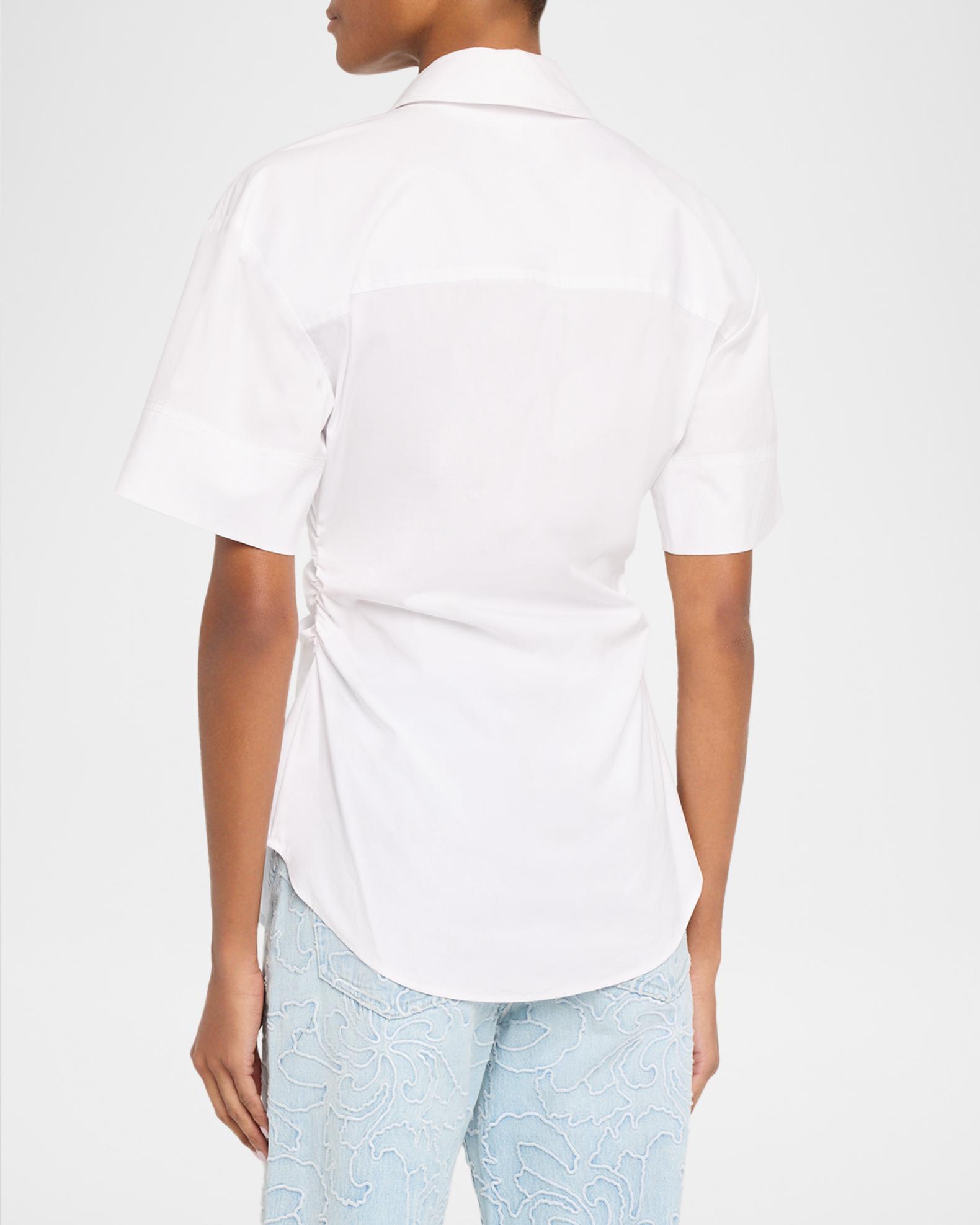 Veronica Beard Ruched Button-Down Stretch Cotton Shirt | Neiman Marcus