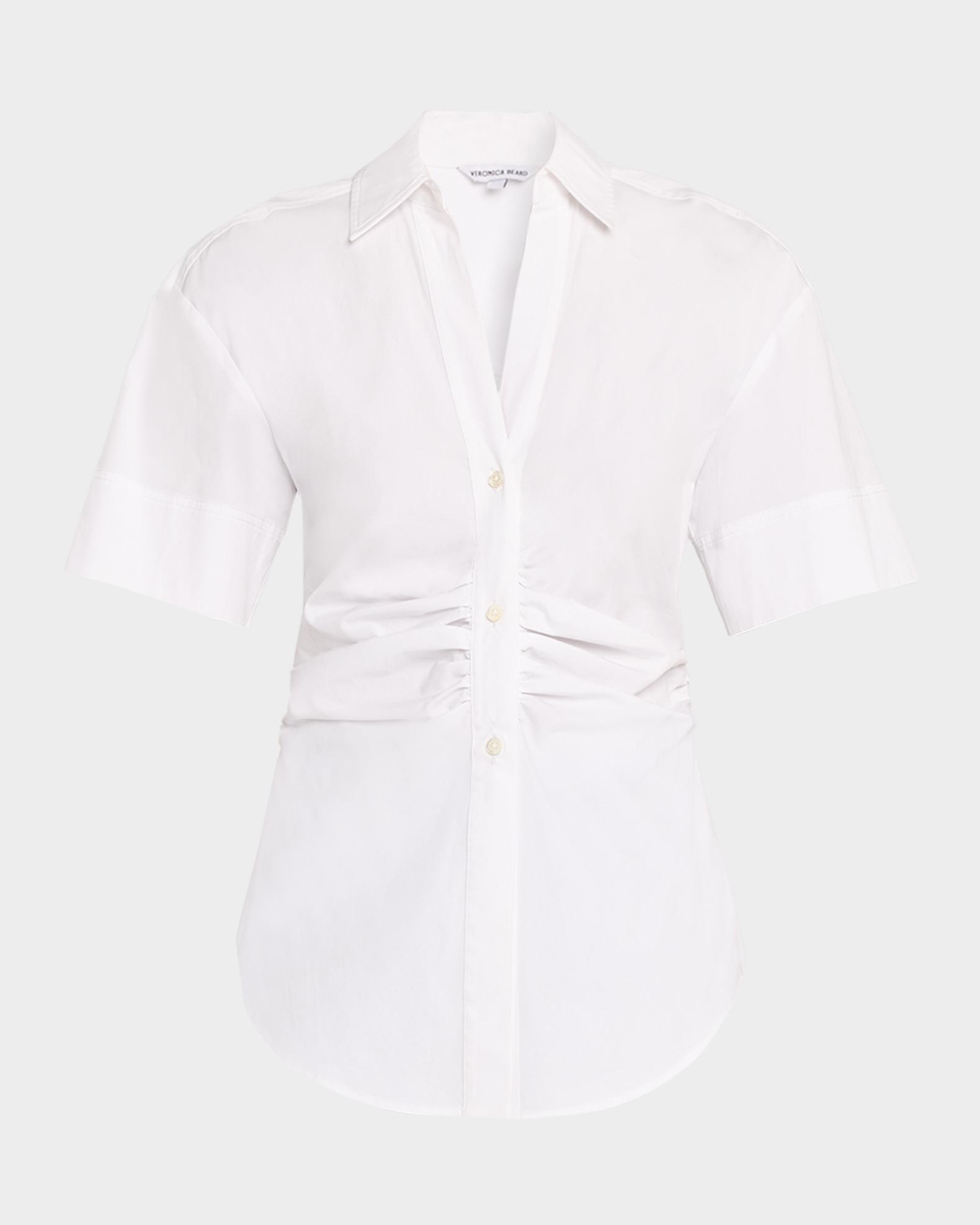 Veronica Beard Ruched Button-Down Stretch Cotton Shirt | Neiman Marcus