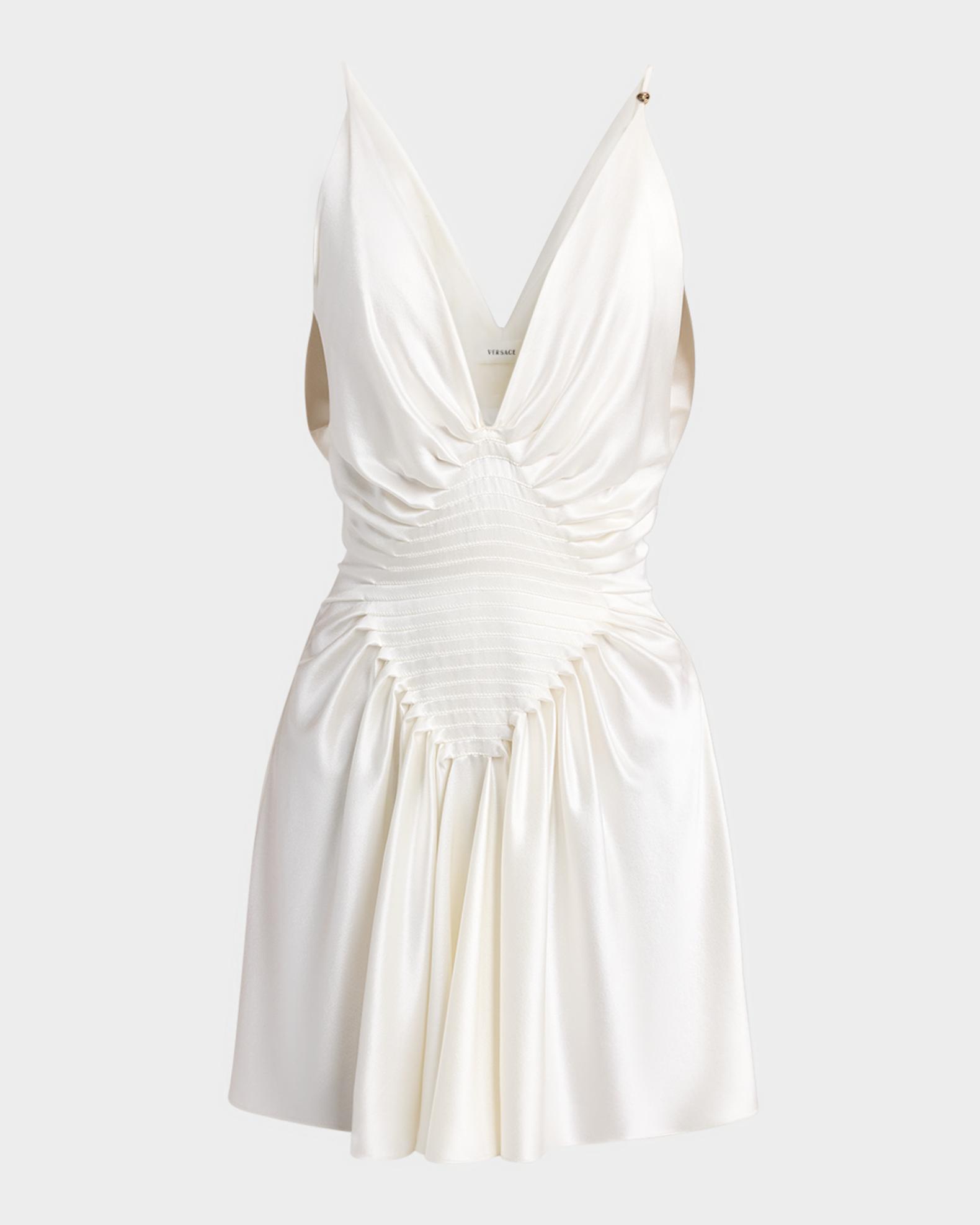 versace cocktail dresses Women's Gathered Silk Satin Minidress - Ivory versace couture dress Papillon Sheer Ankle Gown PLP-Show making this dress an Type:Canvas Wrap