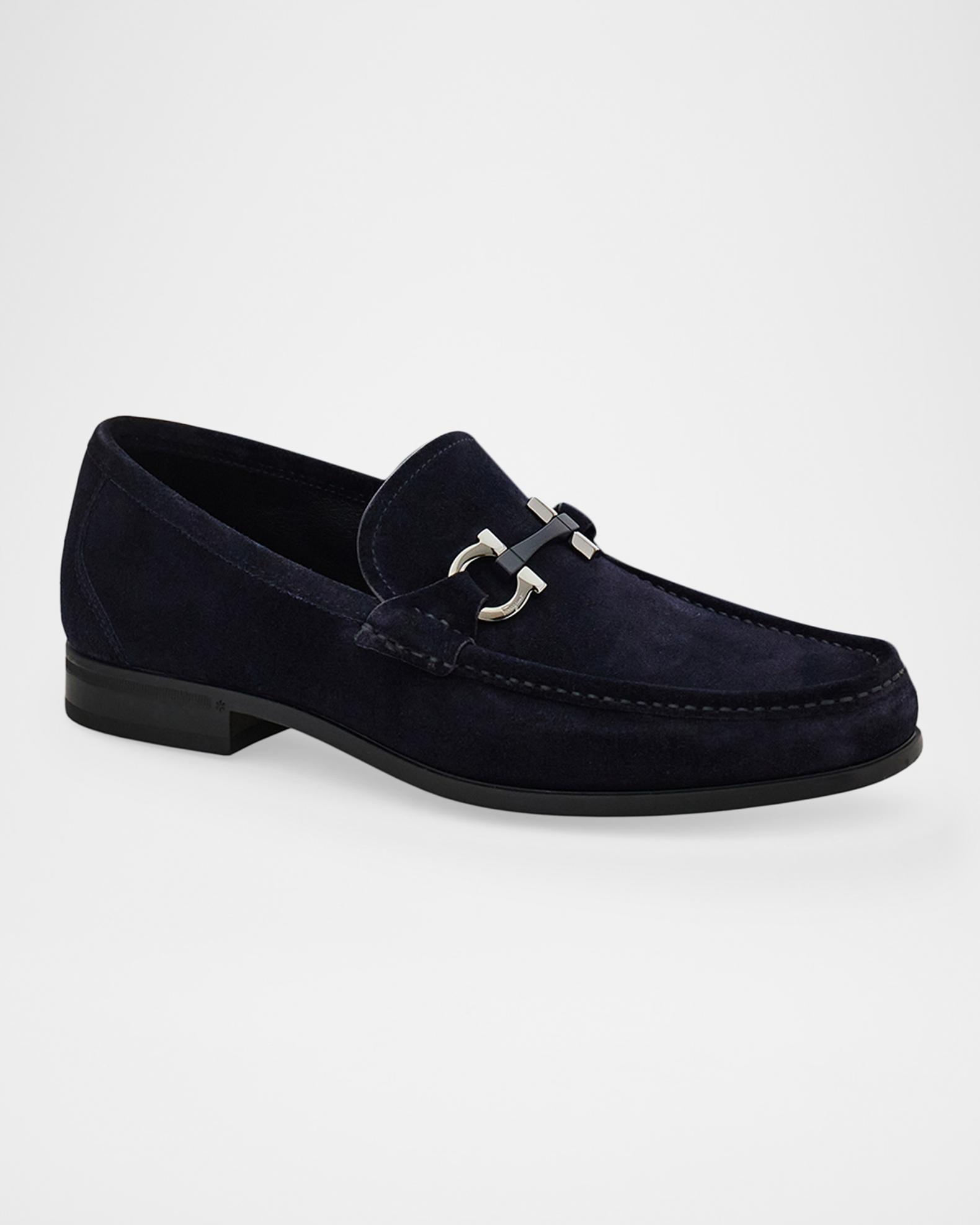 Ferragamo Men's Grandioso Suede Gancio-Bit Loafers | Neiman Marcus